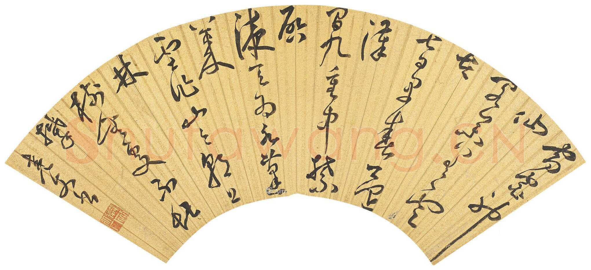汤焕《草书五言诗扇面》金笺草书 15×46cm 浙江南北2019春季艺术品拍卖会