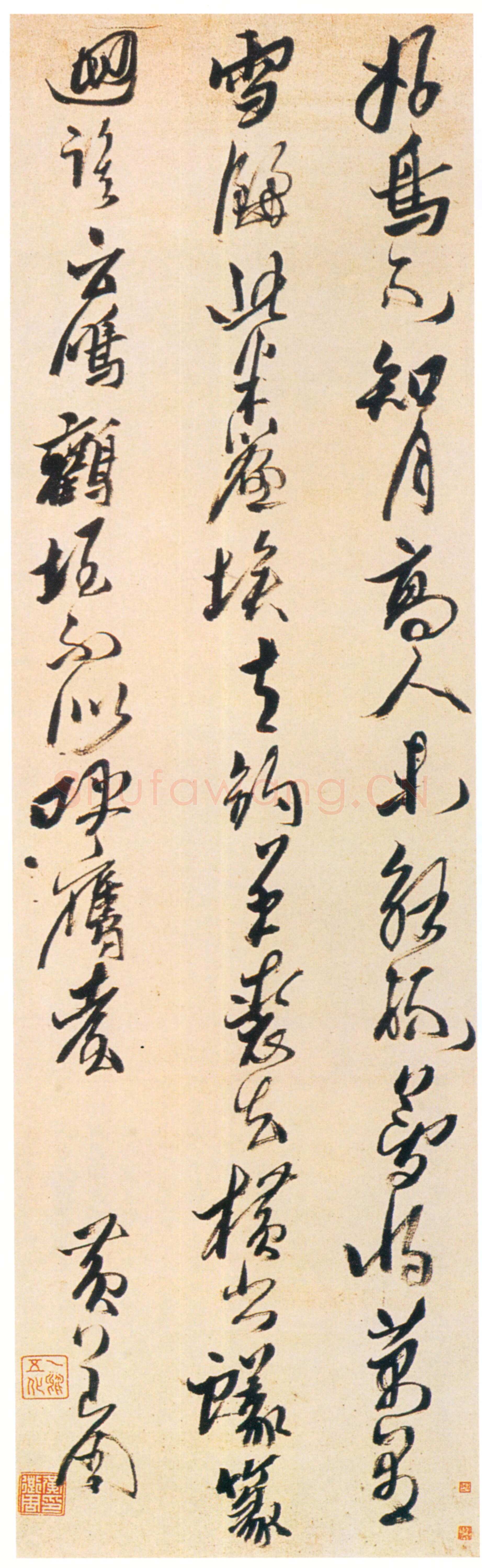 黄道周《好鸟不知月五言诗轴 》草书 172.7×52.5cm 北京故宫博物院藏