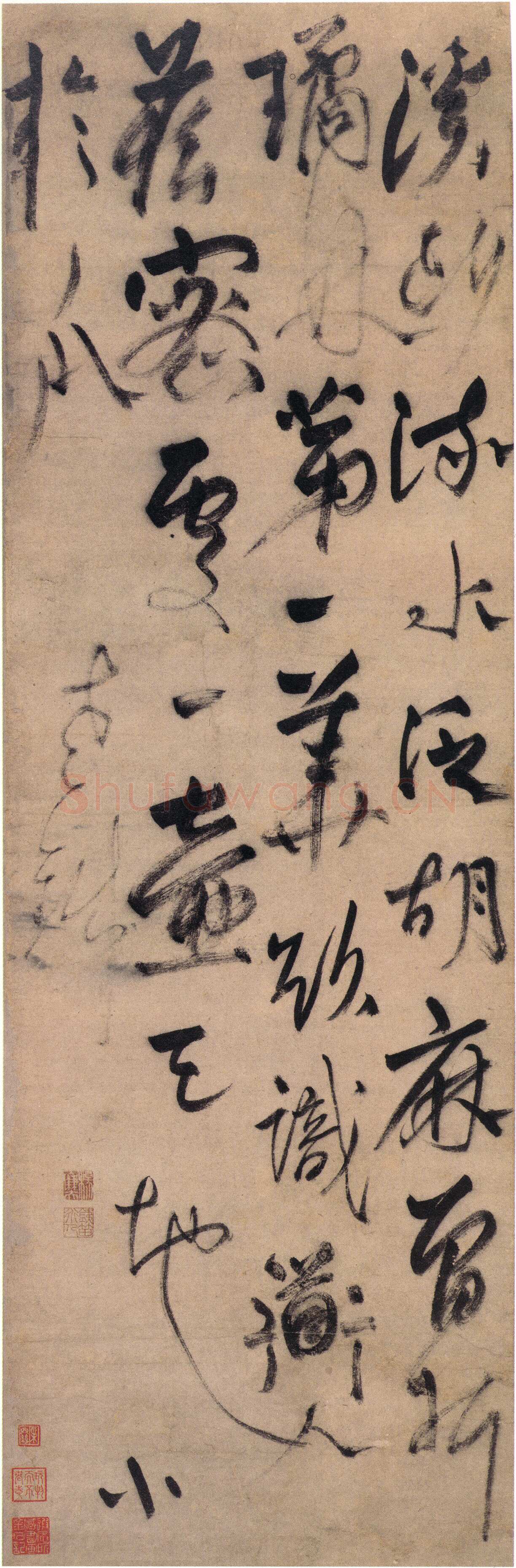 杨维祯《“溪头流水泛胡麻”七绝诗轴》纸本草书 107.7×34.9cm 上海博物馆藏 约至正23年(1363)