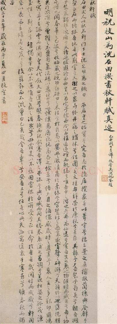 祝允明《行书秋轩赋轴》纸本行书 91.5×27.7cm 上海博物馆藏