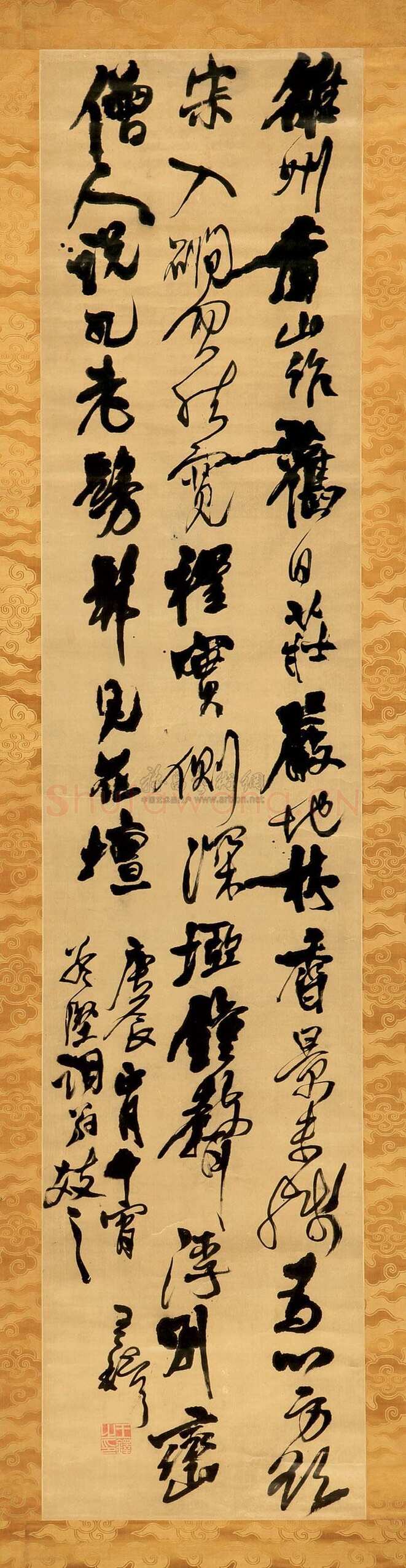 王铎《雒州香山作》轴 崇祯十三年(庚辰1640年)行书 247×53.2cm，日本村上三岛旧藏 。