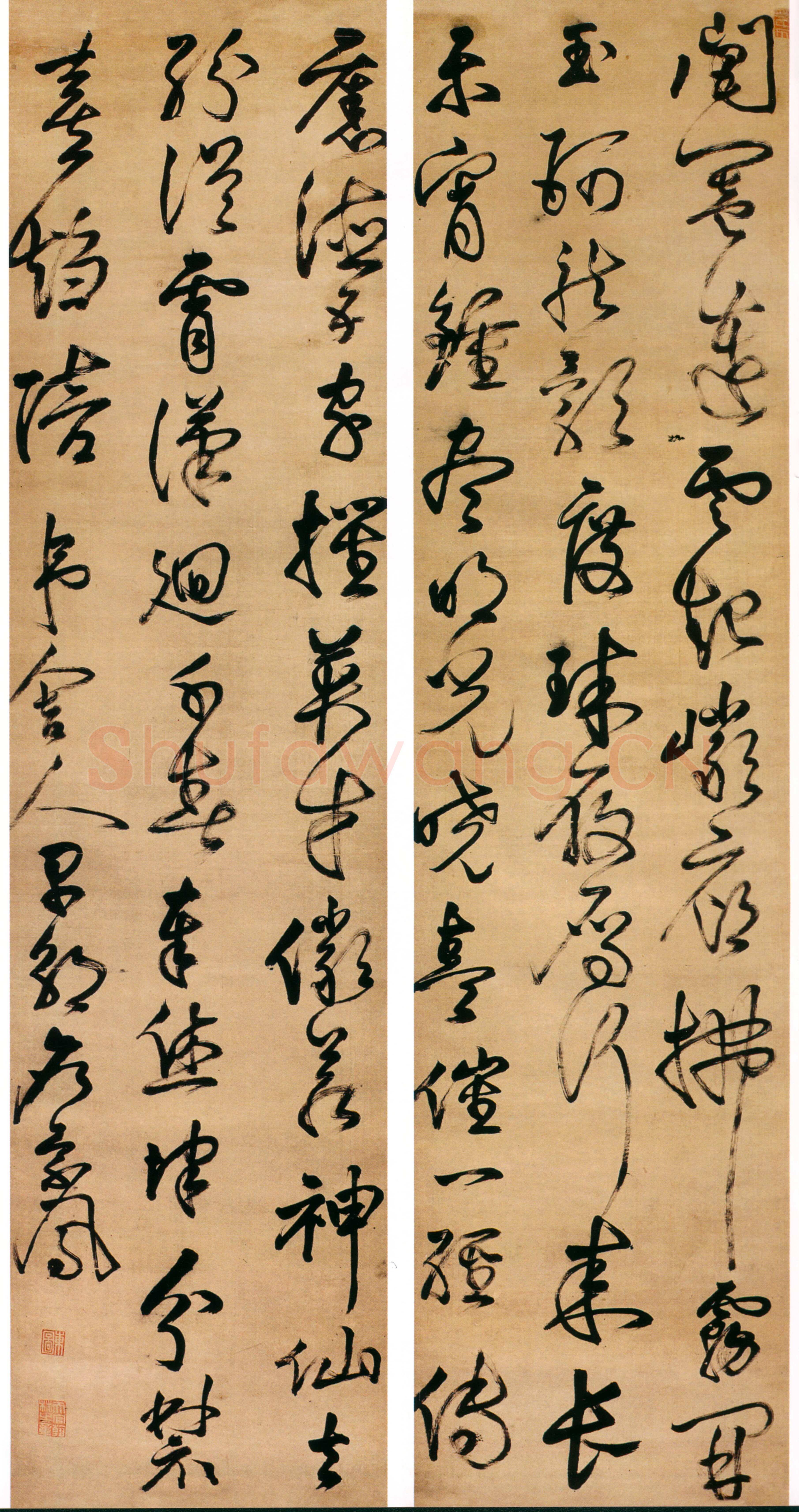 詹景凤《草书沈佺期诗轴》绢本草书 200.5×43cm×4 香港中文大学文物馆藏(北山堂捐赠)