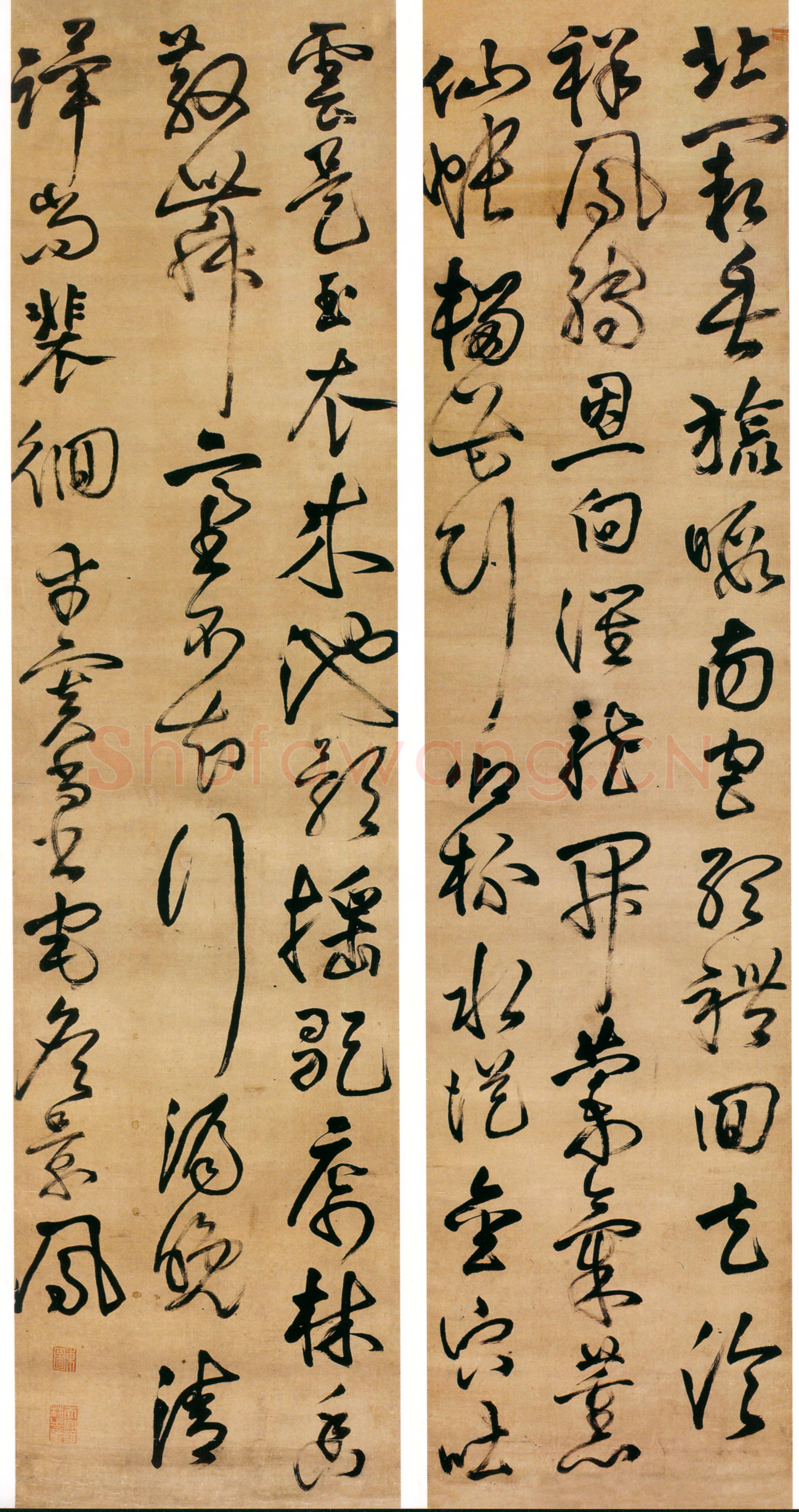 詹景凤《草书沈佺期诗轴》绢本草书 200.5×43cm×4 香港中文大学文物馆藏(北山堂捐赠)