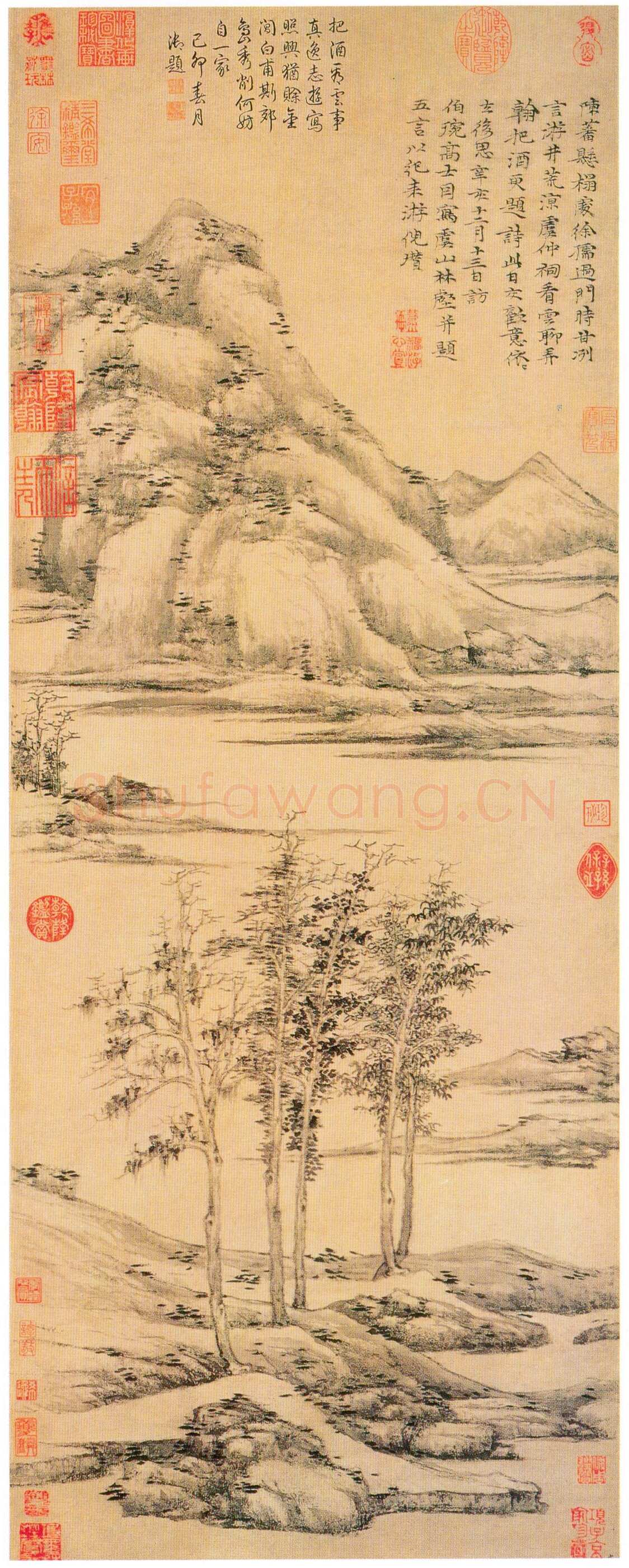 倪瓒题虞山林壑图轴