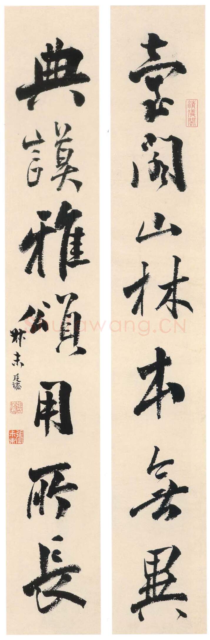 张廷济《行楷台阁典谟七言联》纸本行楷书 92.6×14.2cm×2 安徽省博物馆藏