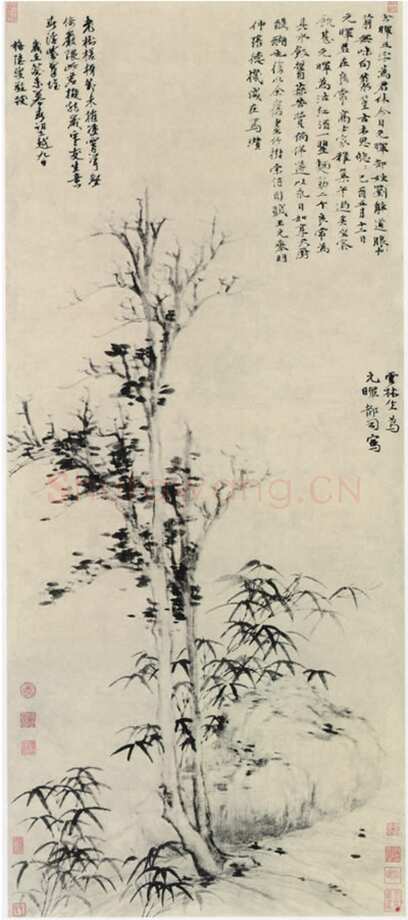 倪瓒题丛篁枯木图轴
