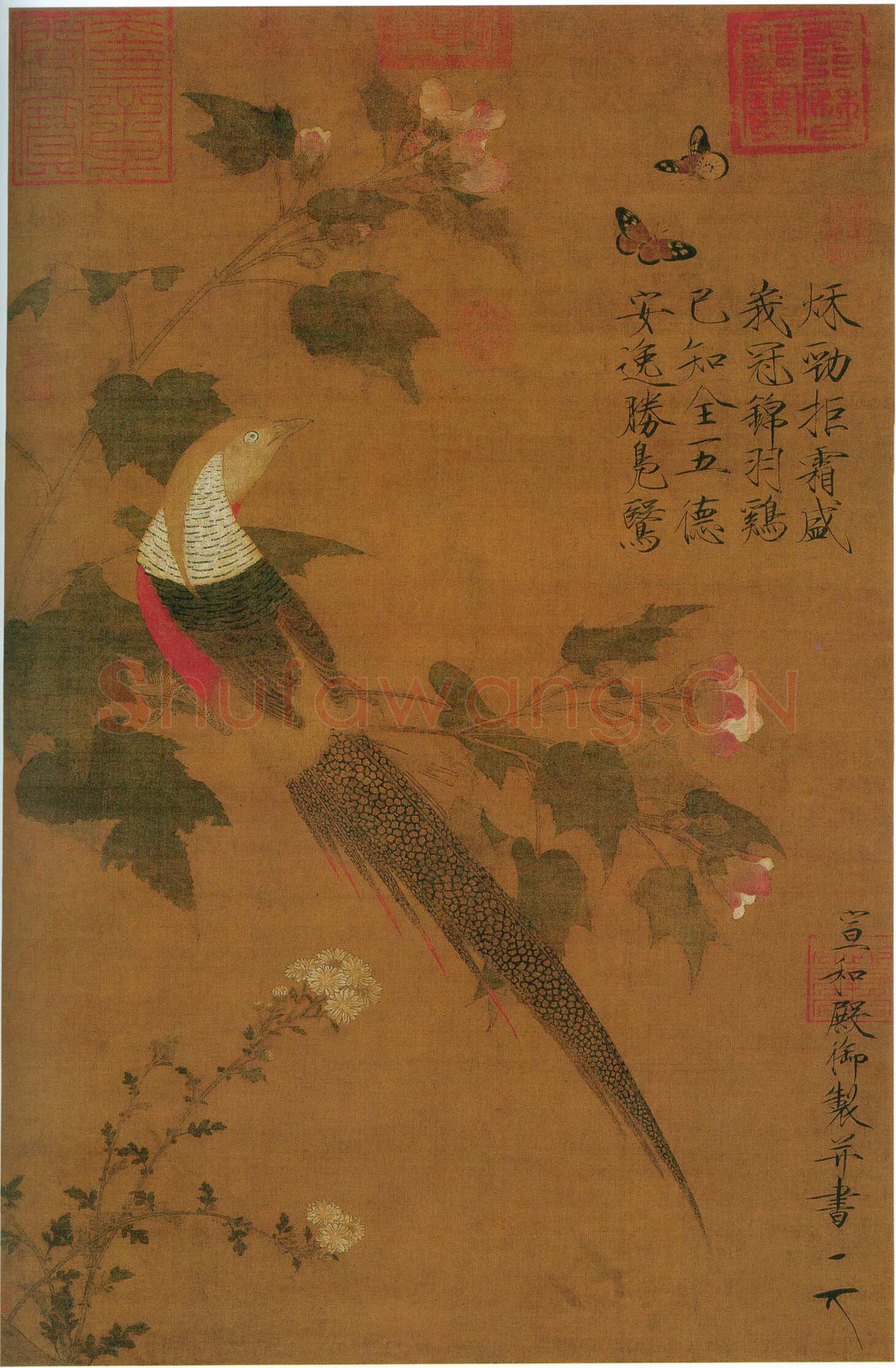 赵佶《芙蓉锦鸡图》轴(传)绢本设色 81.5×53.6cm。北京故宫博物院藏