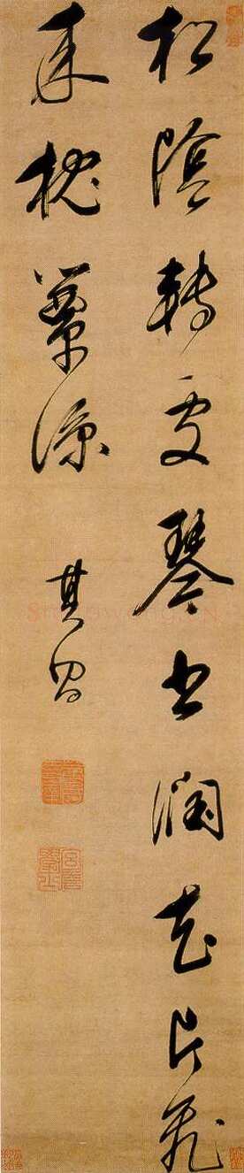 董其昌(立轴)《行书松阴花片七言联句轴》纸本行书 139.2×28.8cm 上海博物馆藏