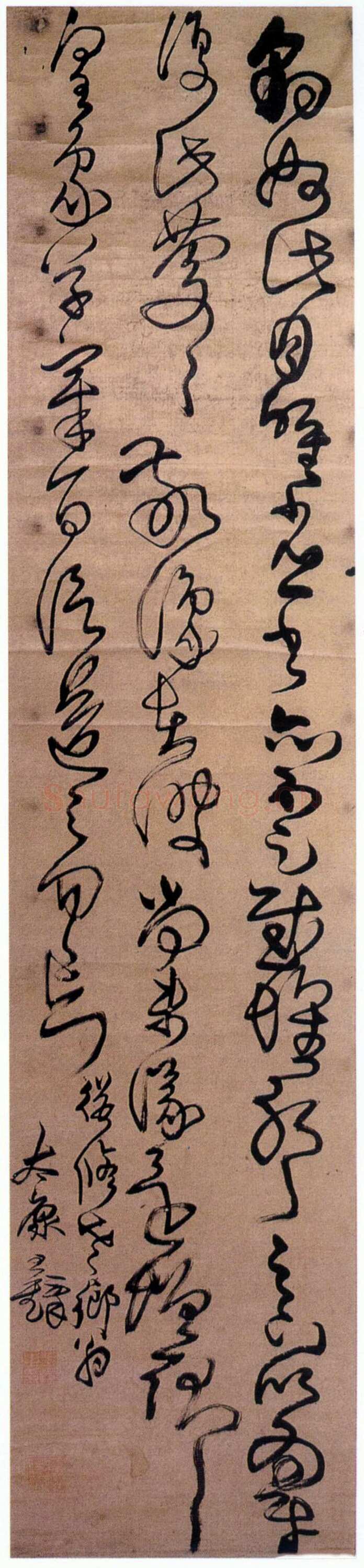 王铎《草书临豹奴帖》立轴 绫本 226.5×49.6cm 首都博物馆藏