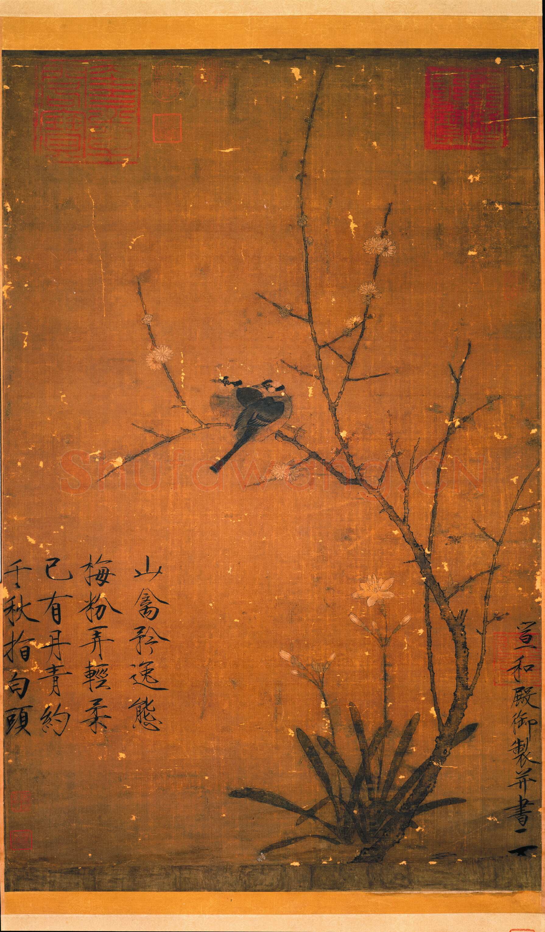 赵佶《蜡梅山禽》轴 绢本设色画　　83.3×53.3 cm 台北故宫博物院藏
