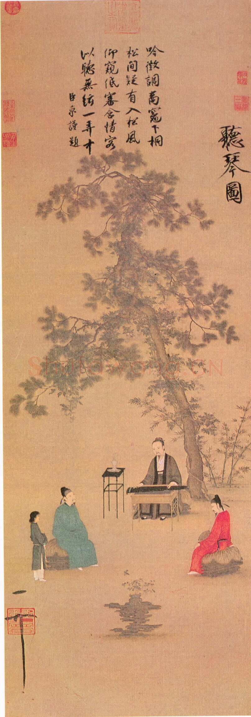 赵佶《听琴图》轴(传)绢本设色 147.2×51.3cm 北京故宫博物院藏