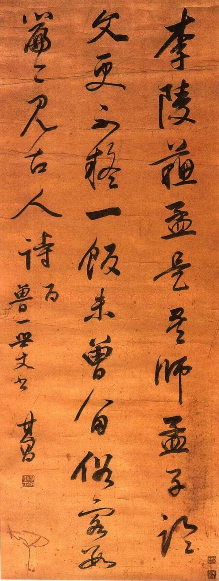董其昌(立轴)《行书七绝诗轴》金笺行书 114.5×43.4cm 广东省博物馆藏