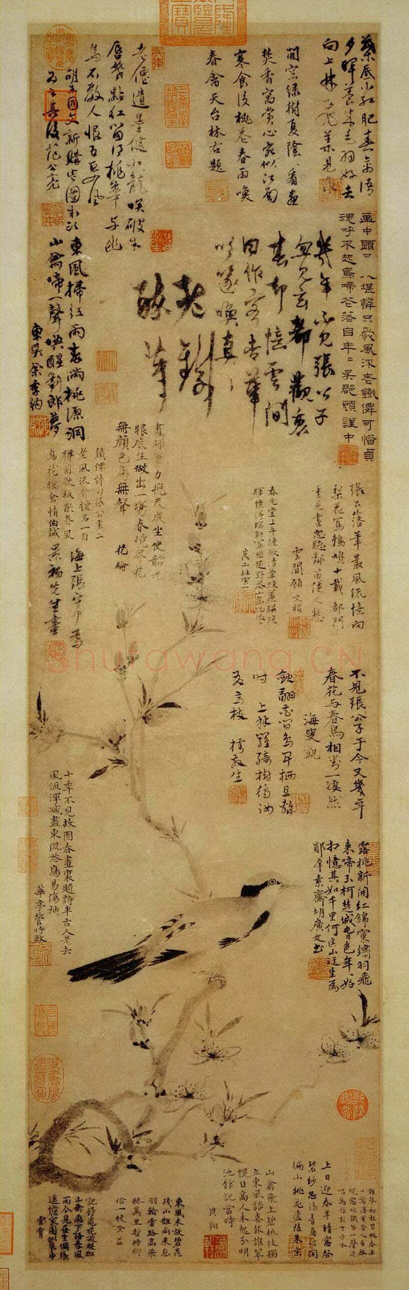杨维祯 《题张中 桃花幽鸟》台北故宫博物院藏 年代不详