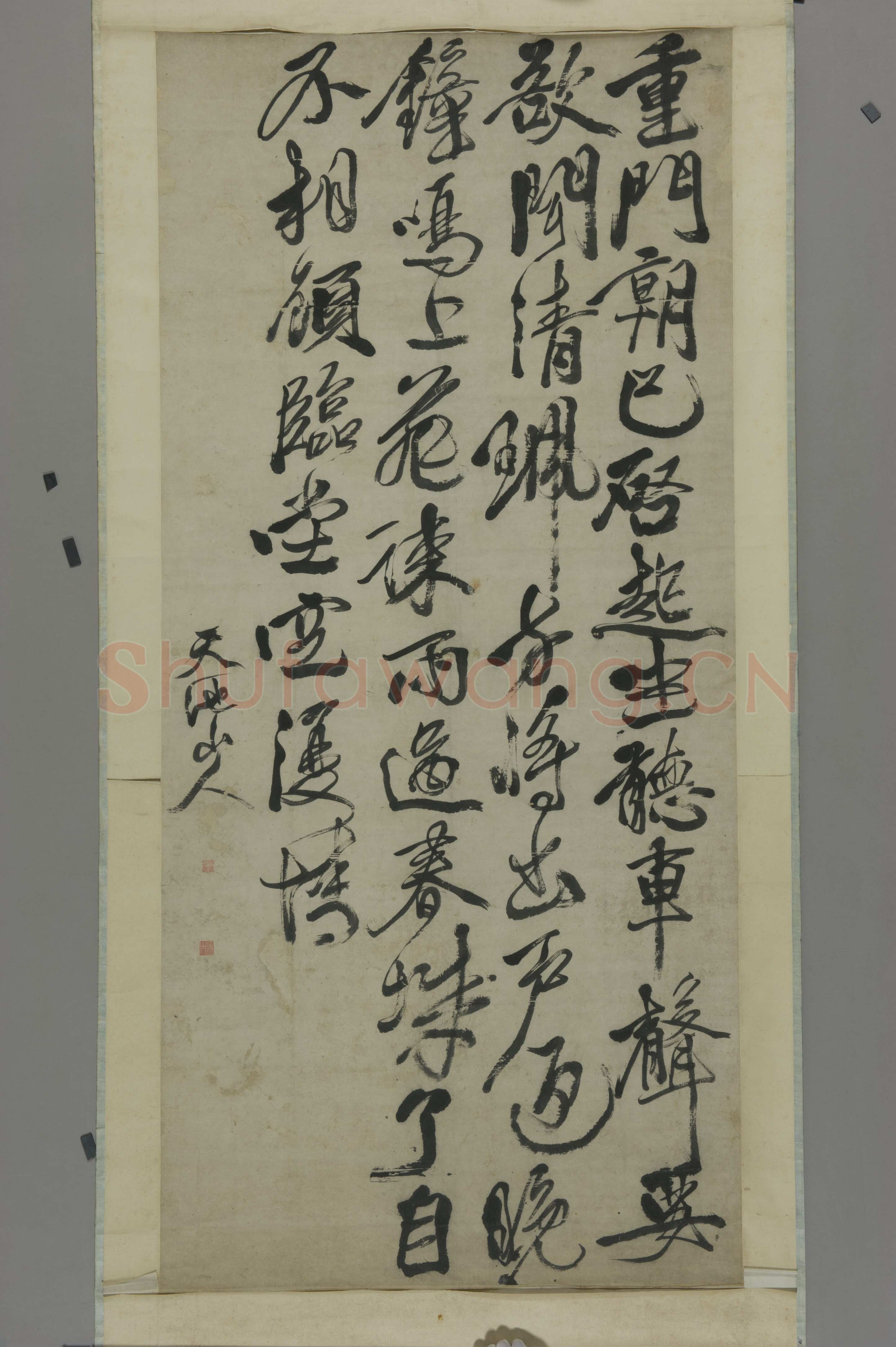徐渭《行书王维“待储光羲不至”五律诗轴》纸本行书，227cm×105.2cm 浙江省博物馆藏