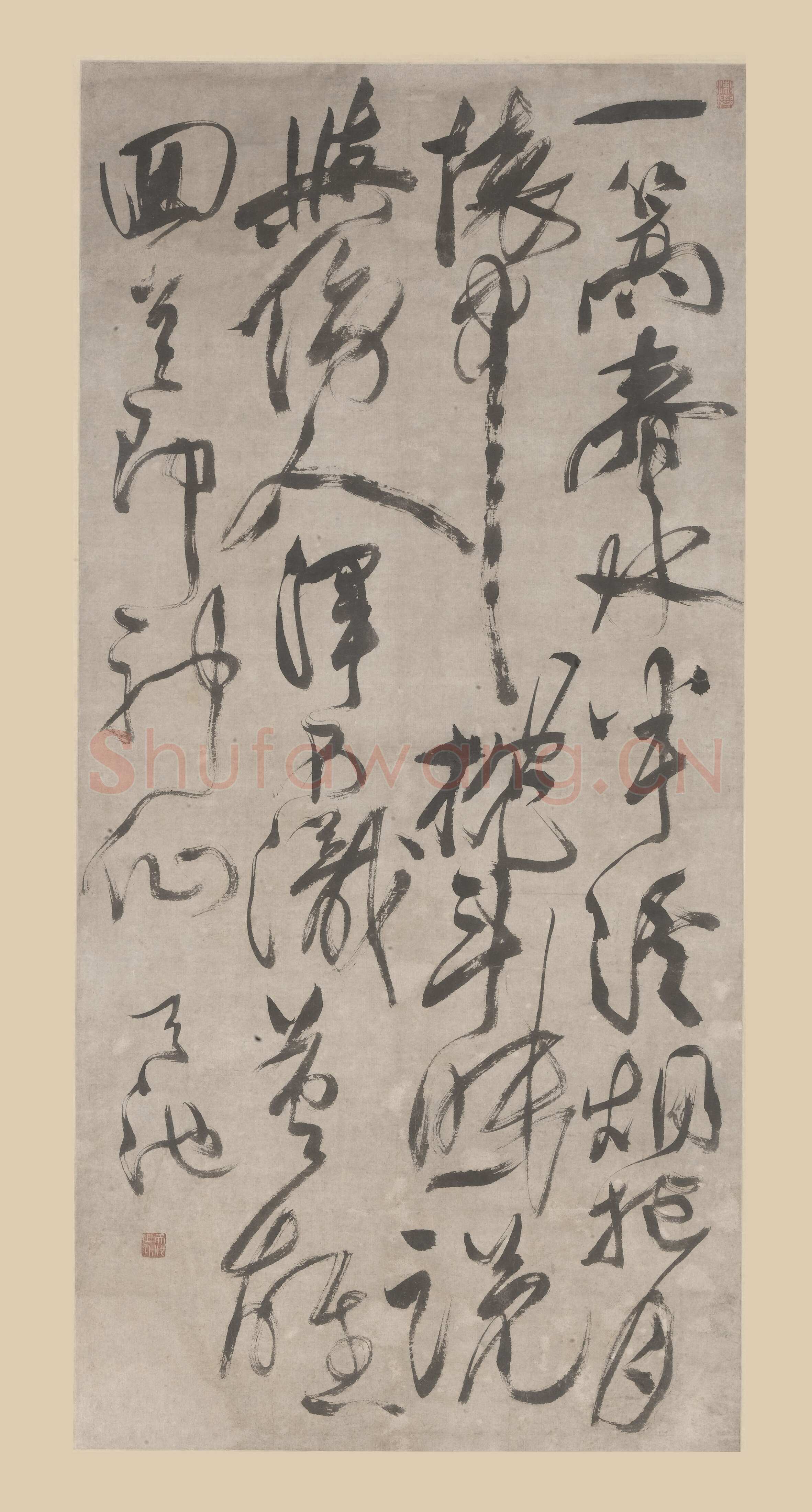 徐渭《草书诗轴》纸本，行草书，纵123.4厘米，横59厘米，上海博物馆藏