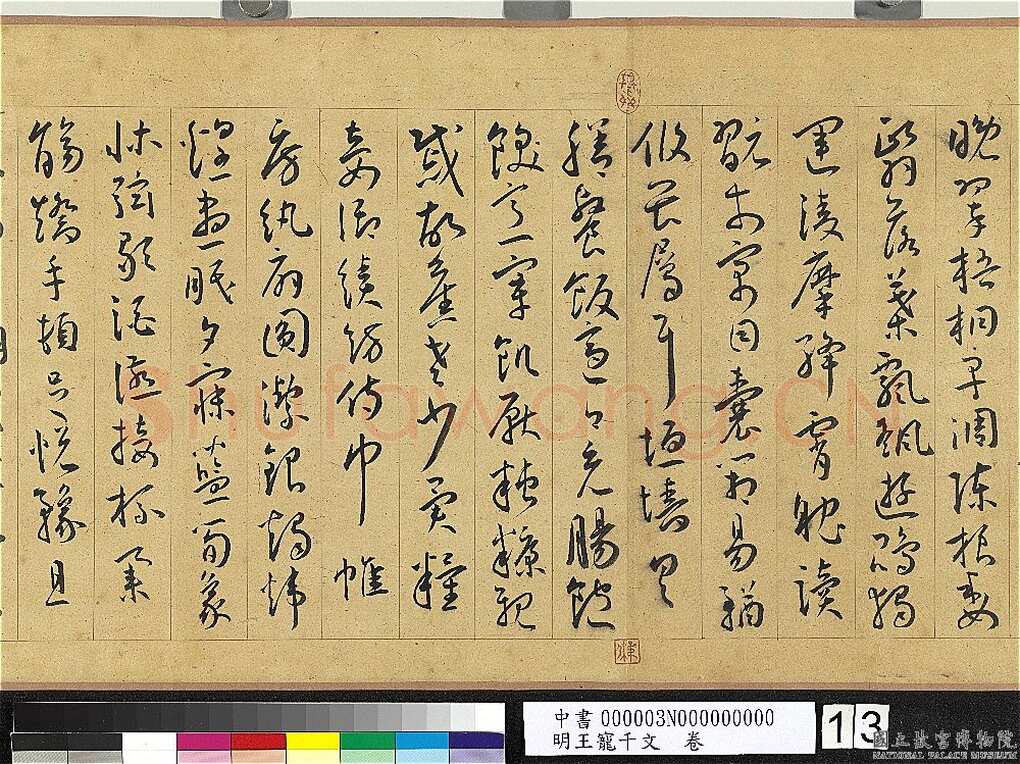 王宠《千字文卷》纸本 行书 27.8×460.6cm 嘉靖六年(1527)台北故宫博