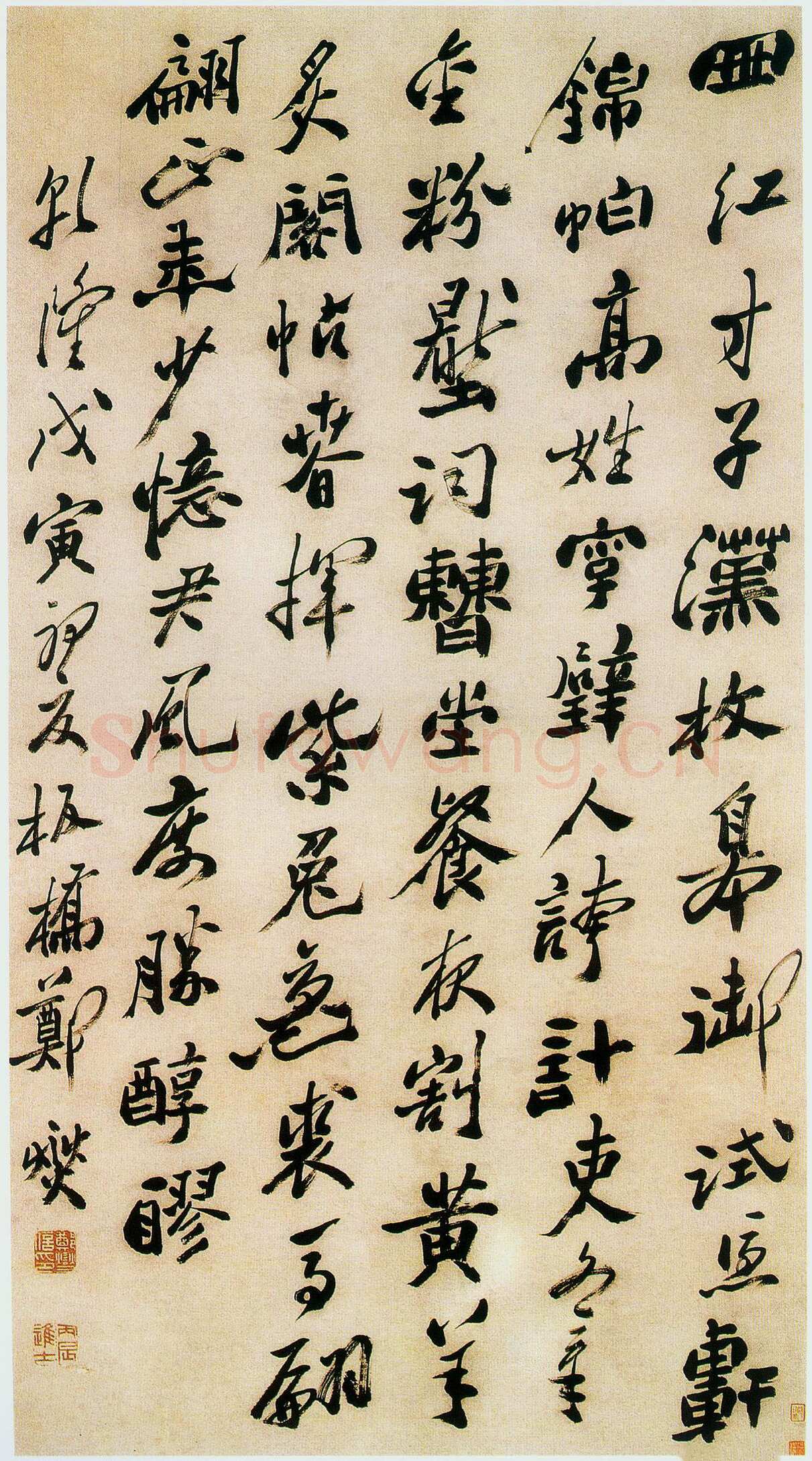 郑燮(郑板桥)《行书七律诗轴》纸本行书 138.2×74.4cm 1758年 重庆博物馆藏