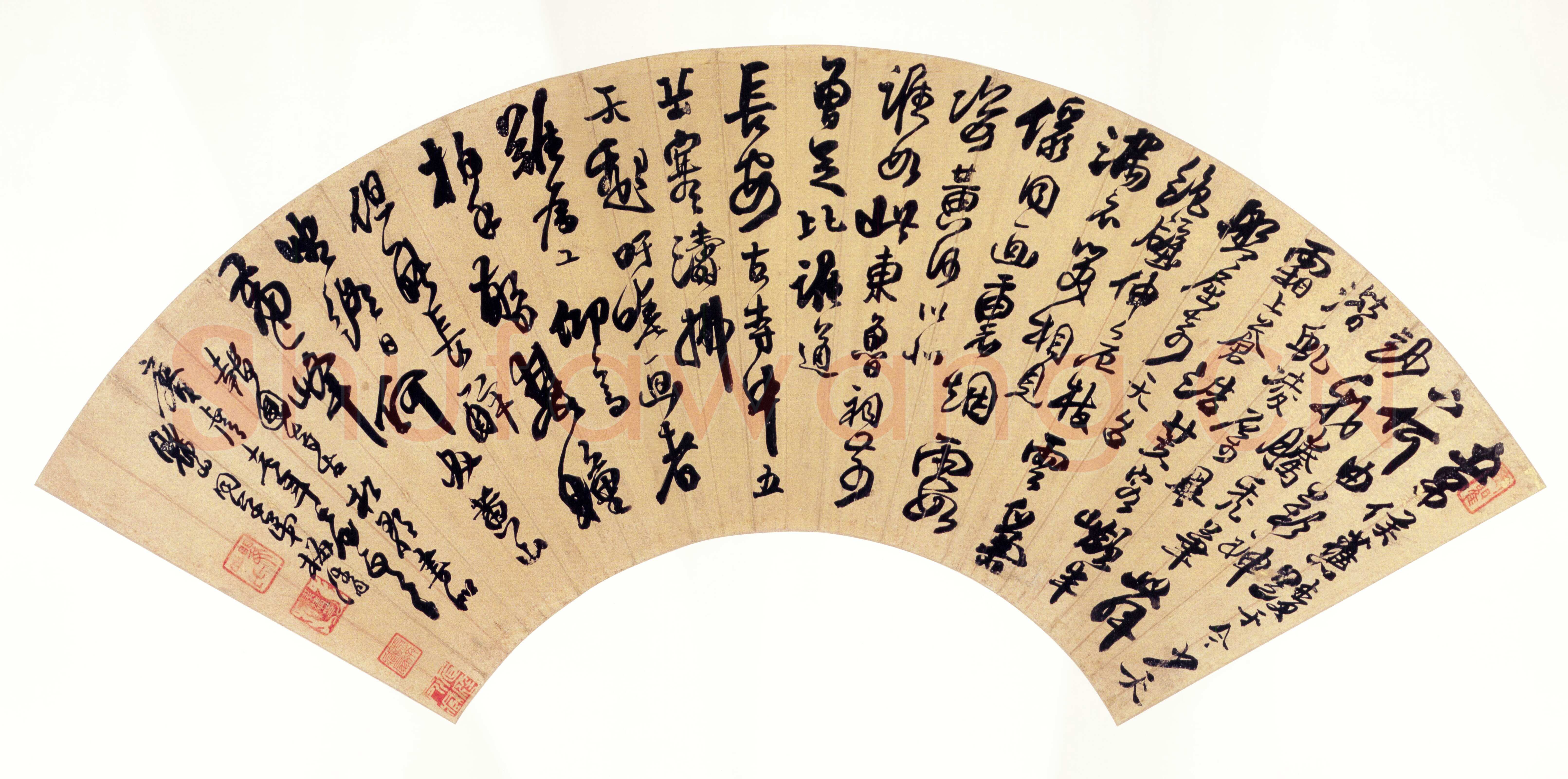 梅清《秦淮舟泛诗、春草阁诗三章、报国寺古松歌扇面》