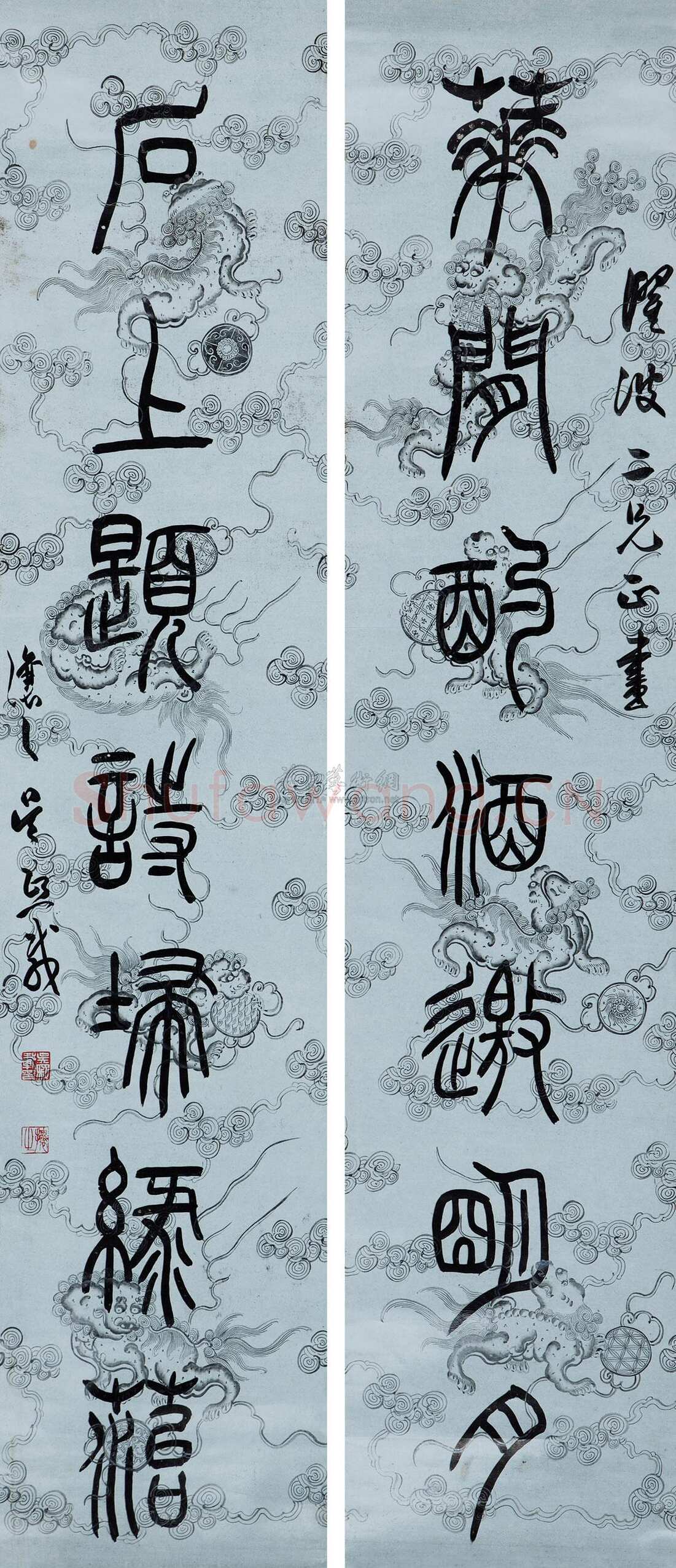 吴熙载《篆书花间石上七言联》纸本 130×27cm×2 中国嘉德四季第三十二期拍卖会