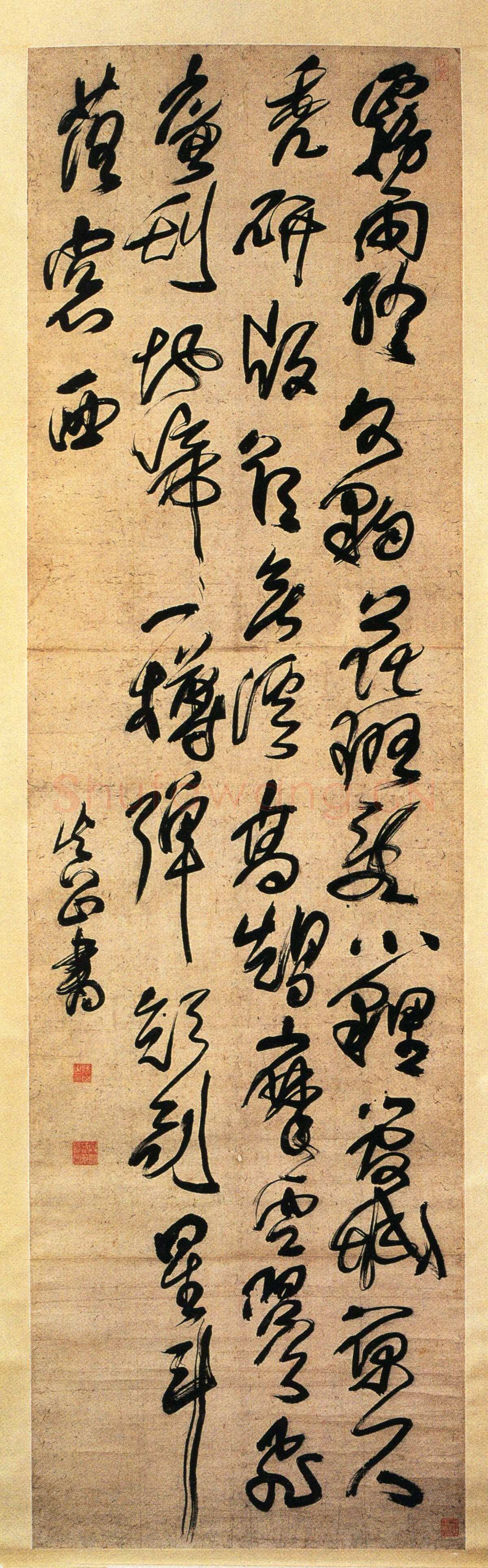 傅山《自作五言律诗轴》纸本草书 262×75cm 湖南省博物馆藏
