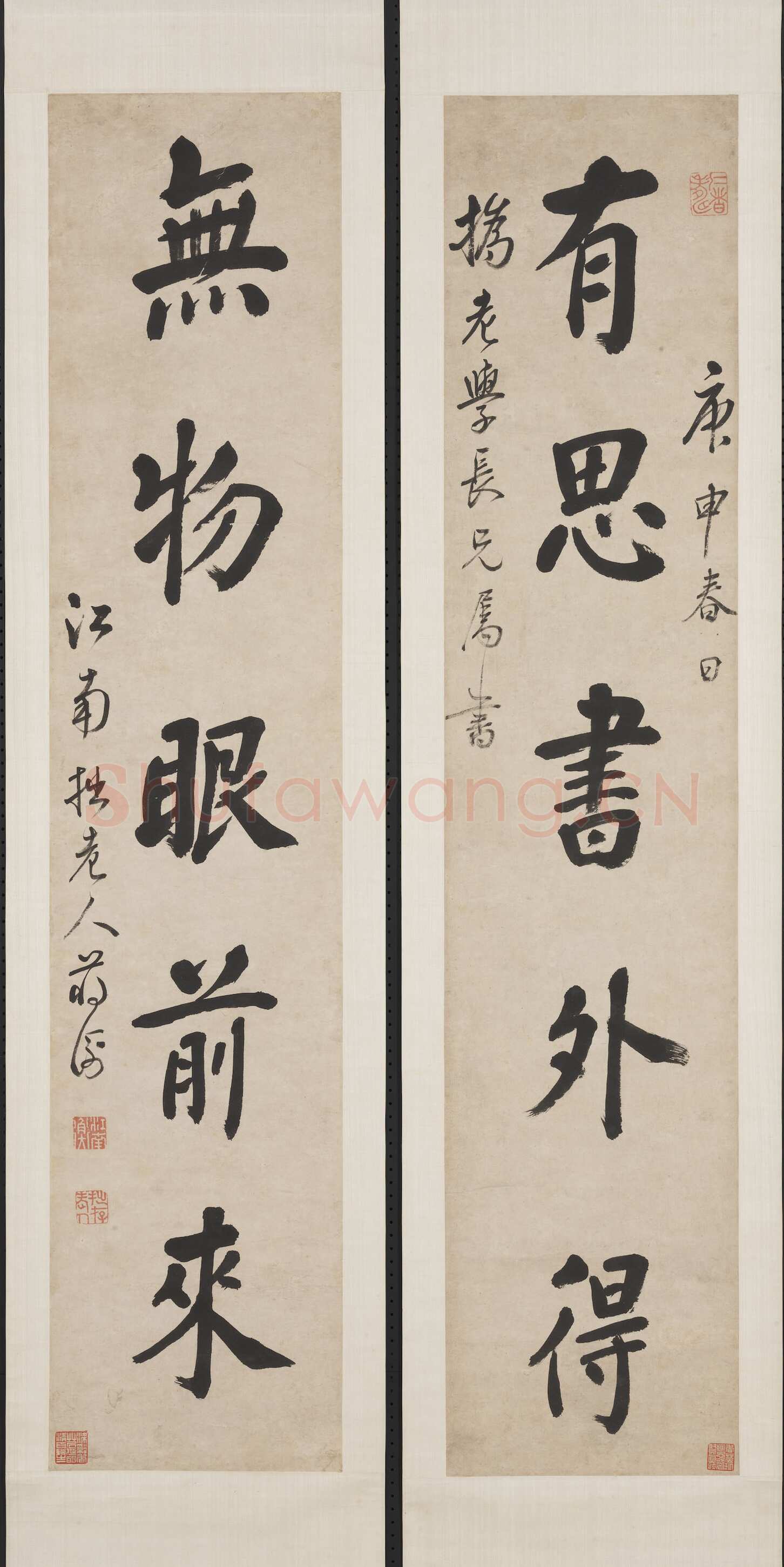 蒋衡《楷书有思无物五言联》纸本 104.2×22cm　1740年 台北故宫博物院藏