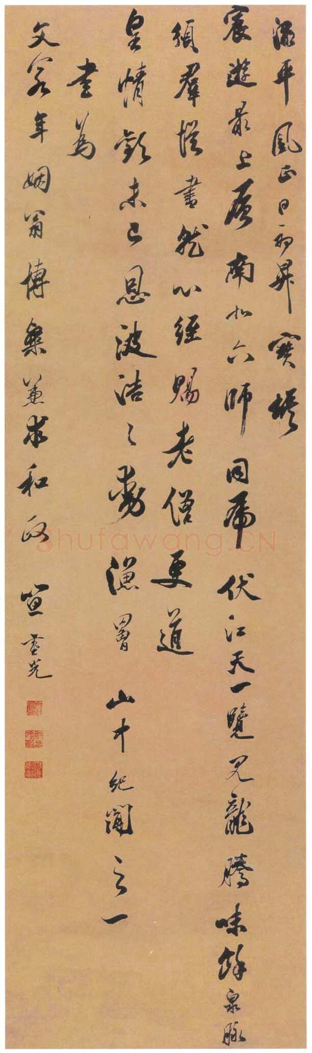 笪重光《行书山中纪闻诗轴》纸本行书 160×46.7cm 南京博物院藏