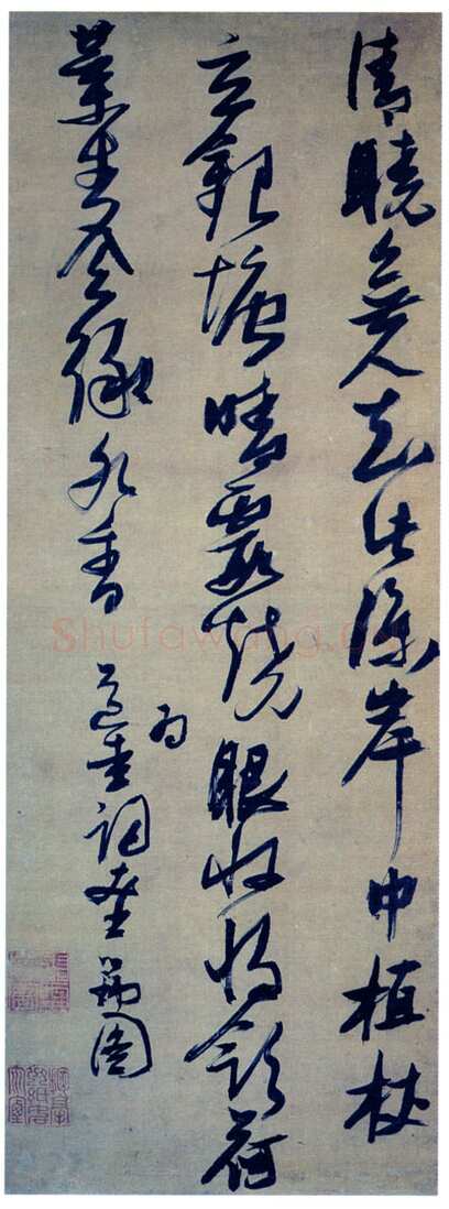 张瑞图《行书白玉蟾荷池追凉诗》轴 纸本 128.5×47.5厘米 年代不详 上海博物馆藏
