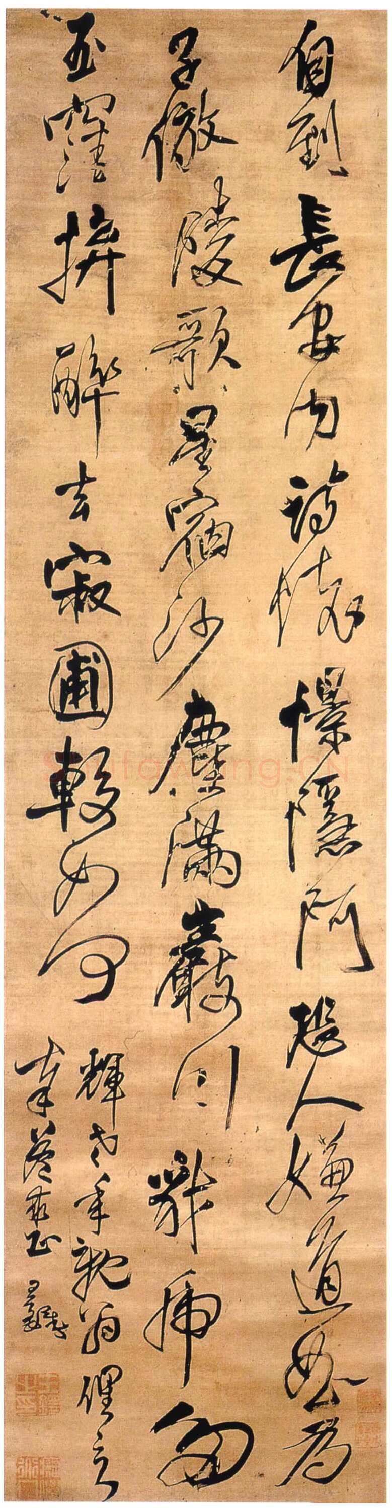王铎 自作五律行草诗轴 绫本 纵202.8cm 横51.5cm 四川省博物馆藏