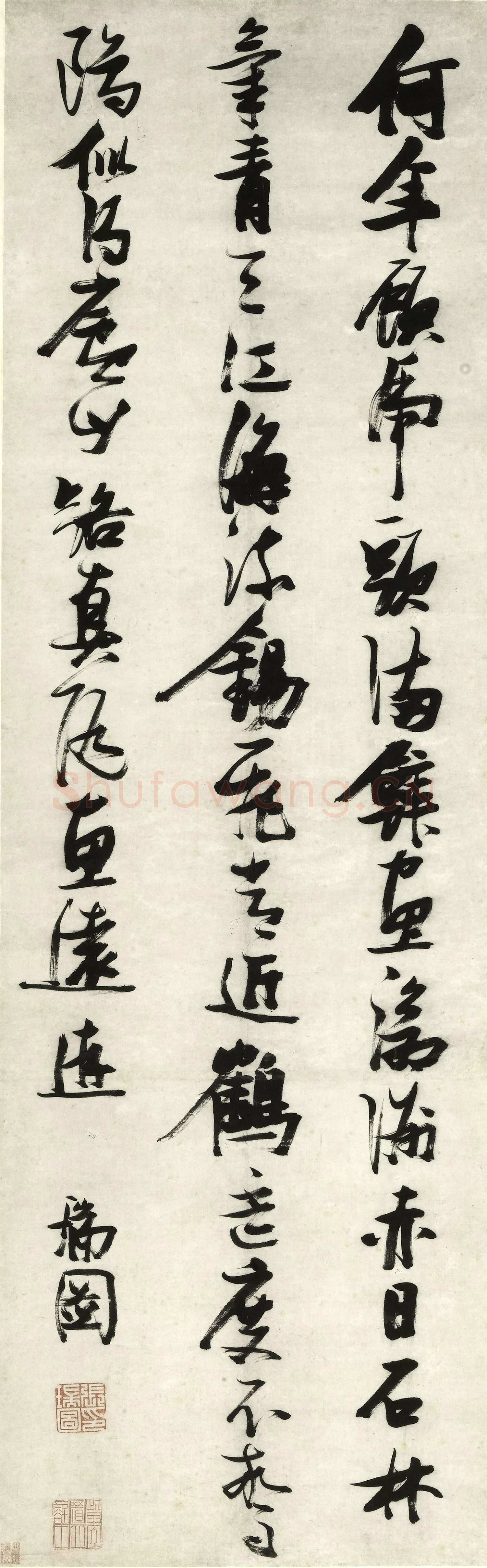 张瑞图《行书杜甫题玄武禅师屋壁五律诗》轴 纸本 193.3×60.8厘米 年代不详 上海博物馆藏