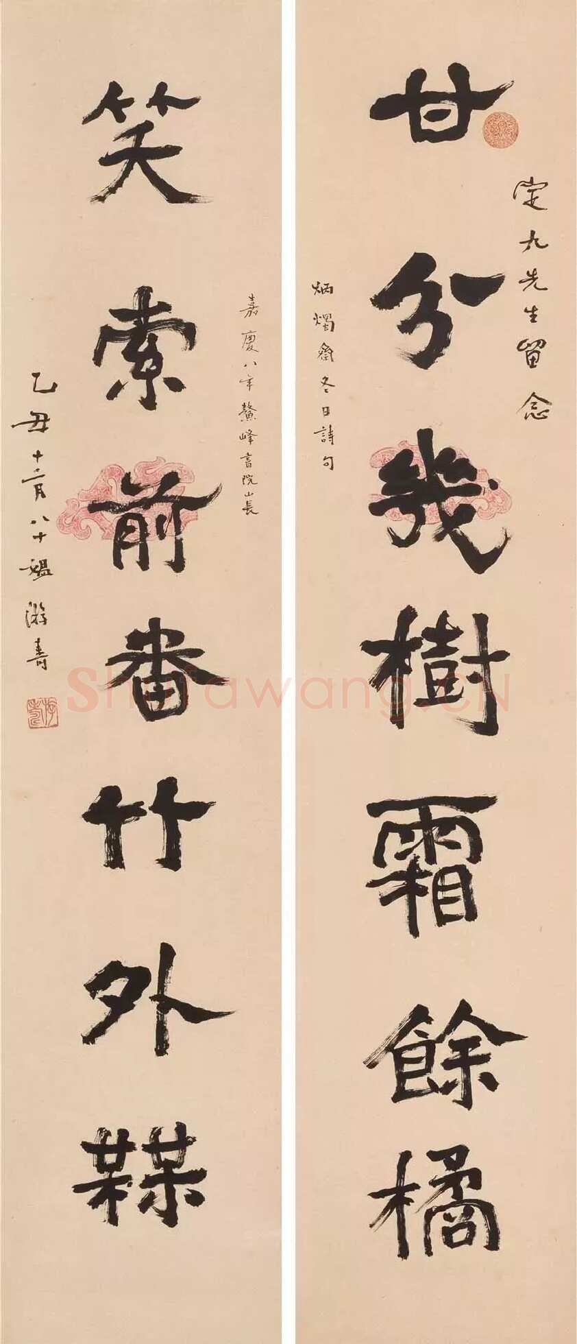 游寿《行书七言联》纸本立轴 117×25cm×2 1985年作