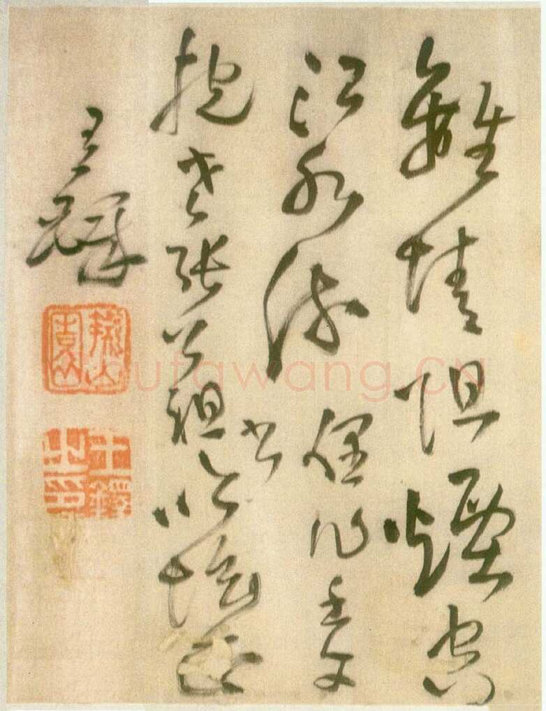 王铎《草书五言律诗四首》卷 崇祯十五年(壬午1642)绫本 纵31cm 横238cm 无锡市博物馆藏(周培源捐赠)