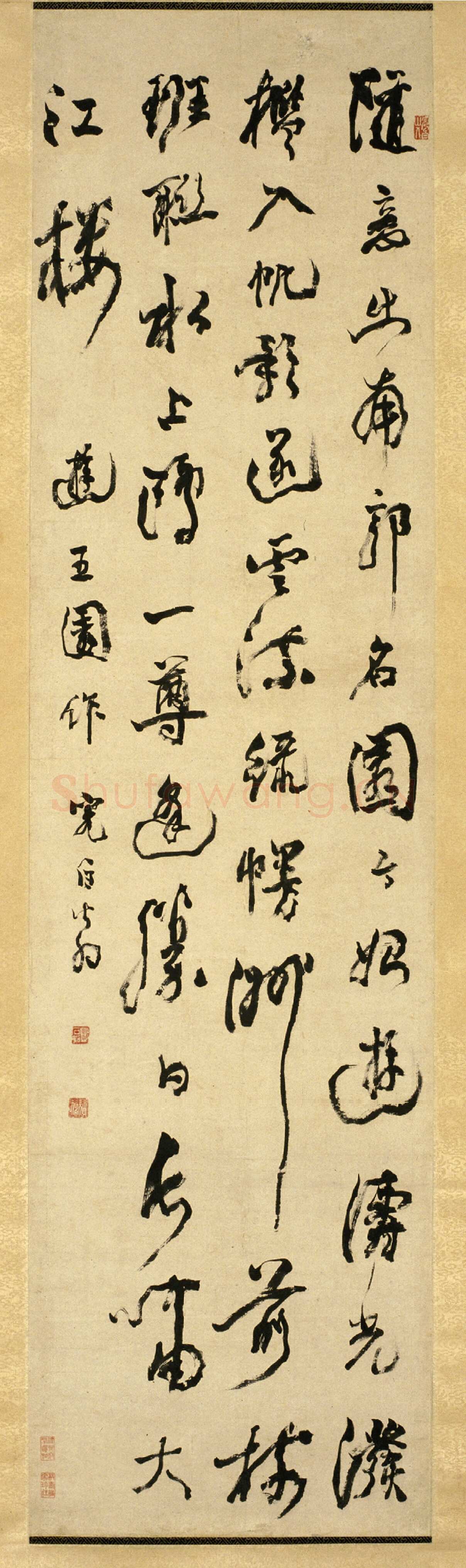 邓石如《游五园诗》轴，行书，纸本，纵159cm，横42.2cm。北京故宫博物院藏