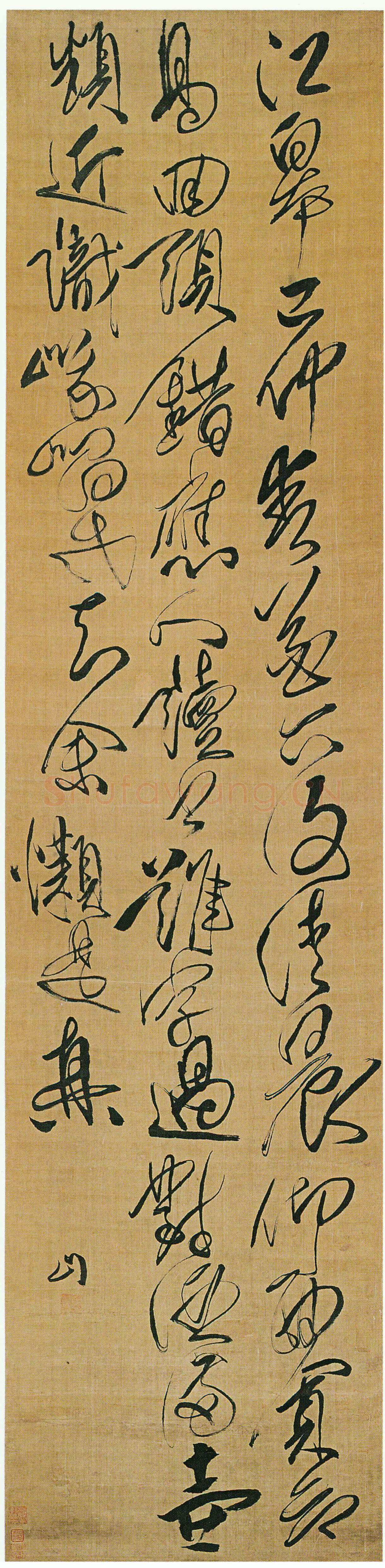 傅山《行草书杜甫漫成二首之二》轴 绢本 188cm×43.5cm 山西省博物院藏