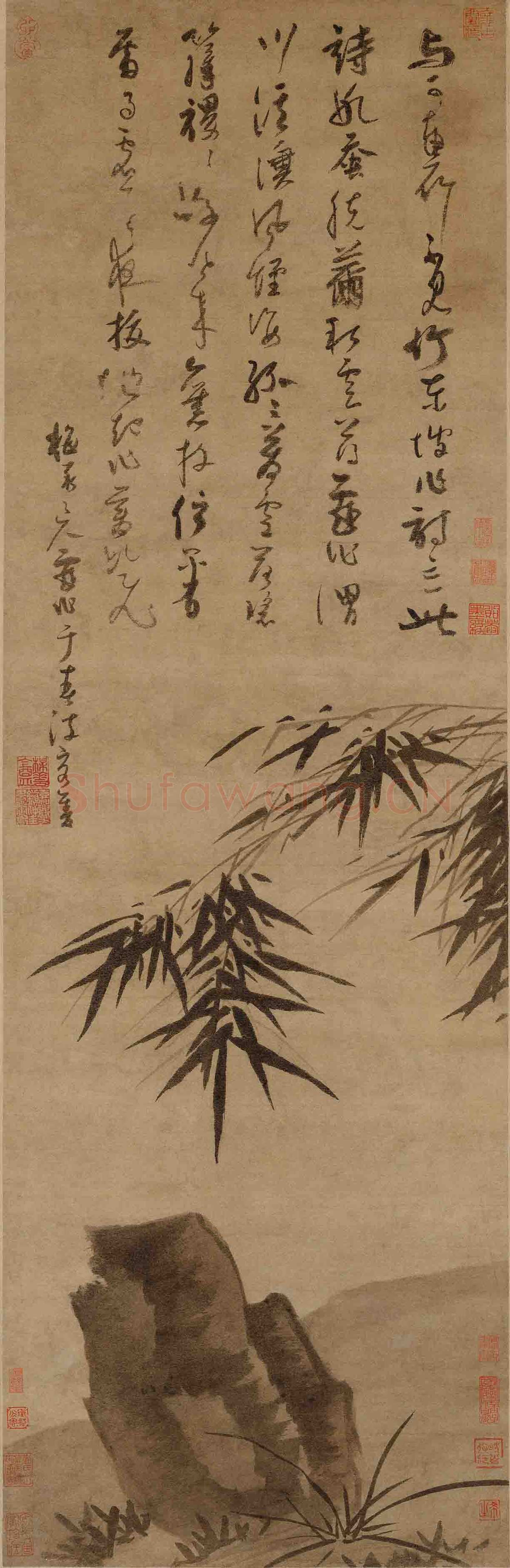 吴镇《墨竹坡石图轴》纸本 103.4×33cm 北京故宫博物院藏