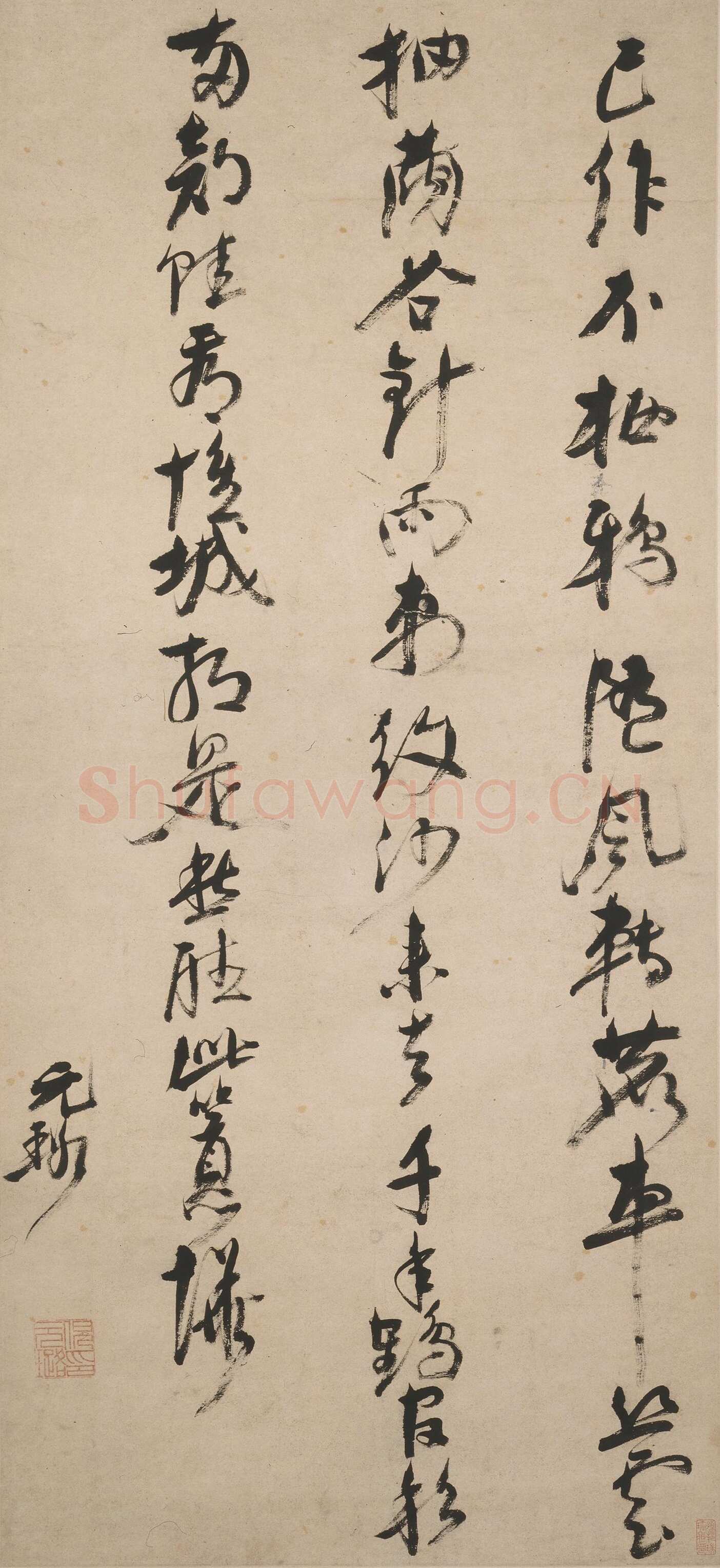 倪元璐《行书“已作不栖鸦”五言律诗》纸本行书 130.2×60.4cm 上海博物馆藏