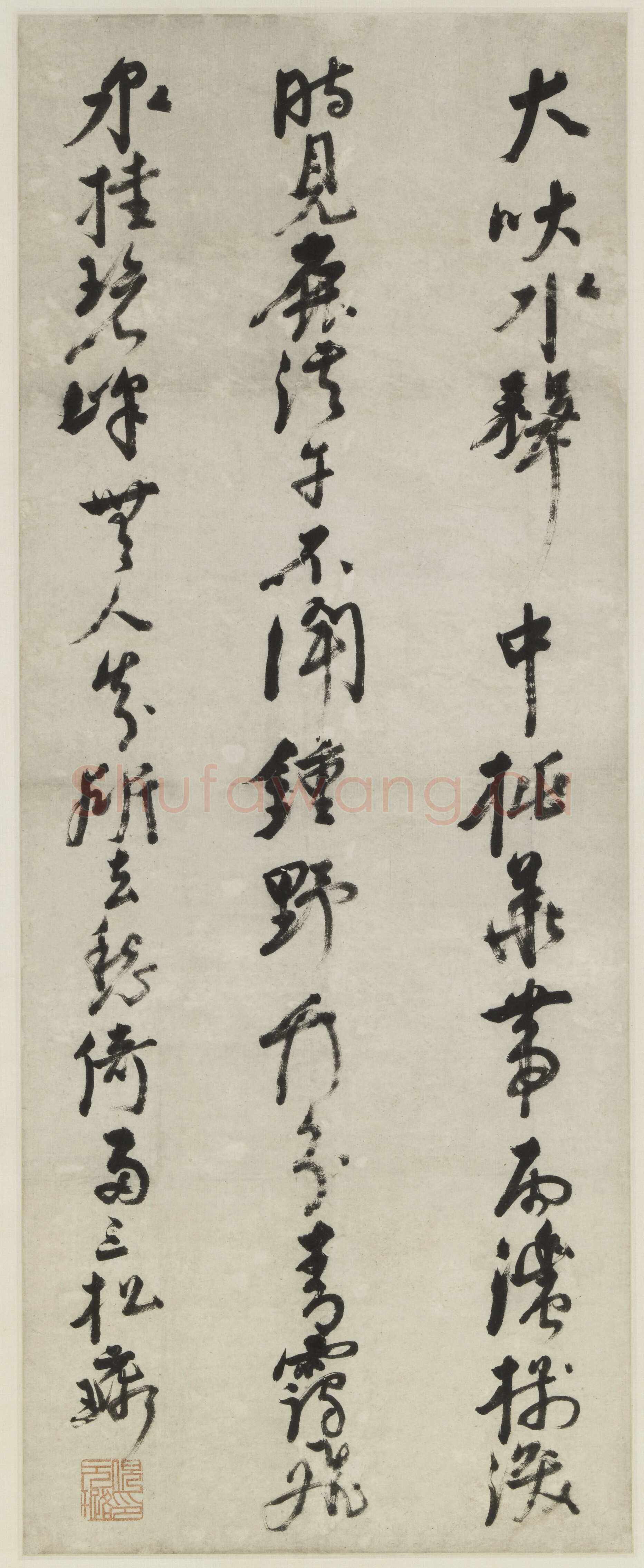 倪元璐《行书李白“访戴天山道士不遇”五律诗轴》绢本行书 103.7×60.3cm 上海博物馆藏