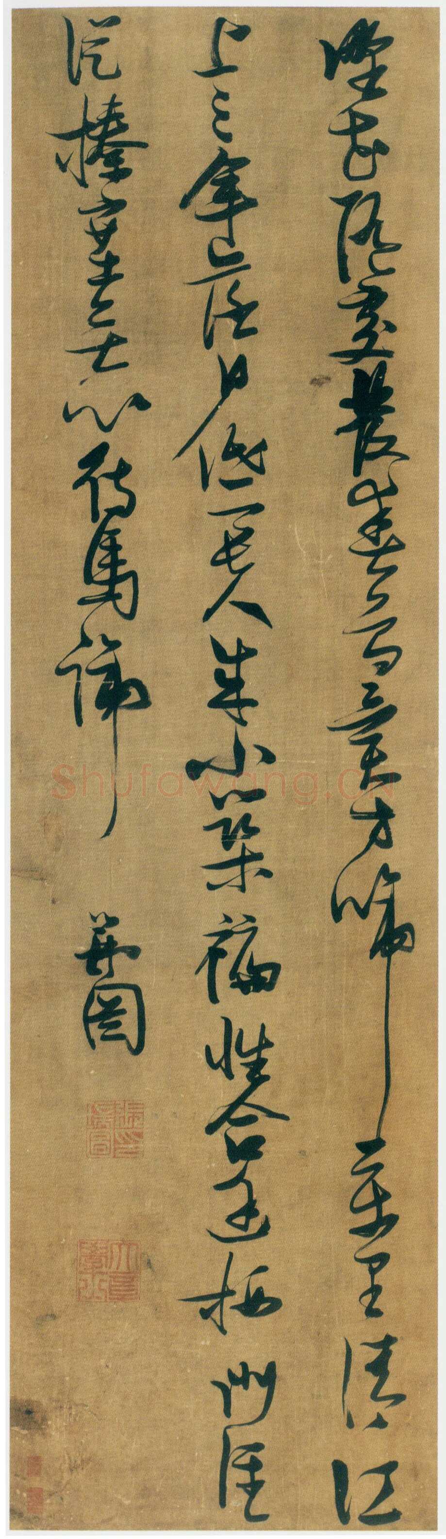 张瑞图《草书杜甫五律诗轴》绢本草书 163×46cm 天津博物馆藏