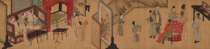 唐寅《临韩熙载夜宴图》绢本设色 30.8×547.8cm 重庆中国三峡博物馆藏