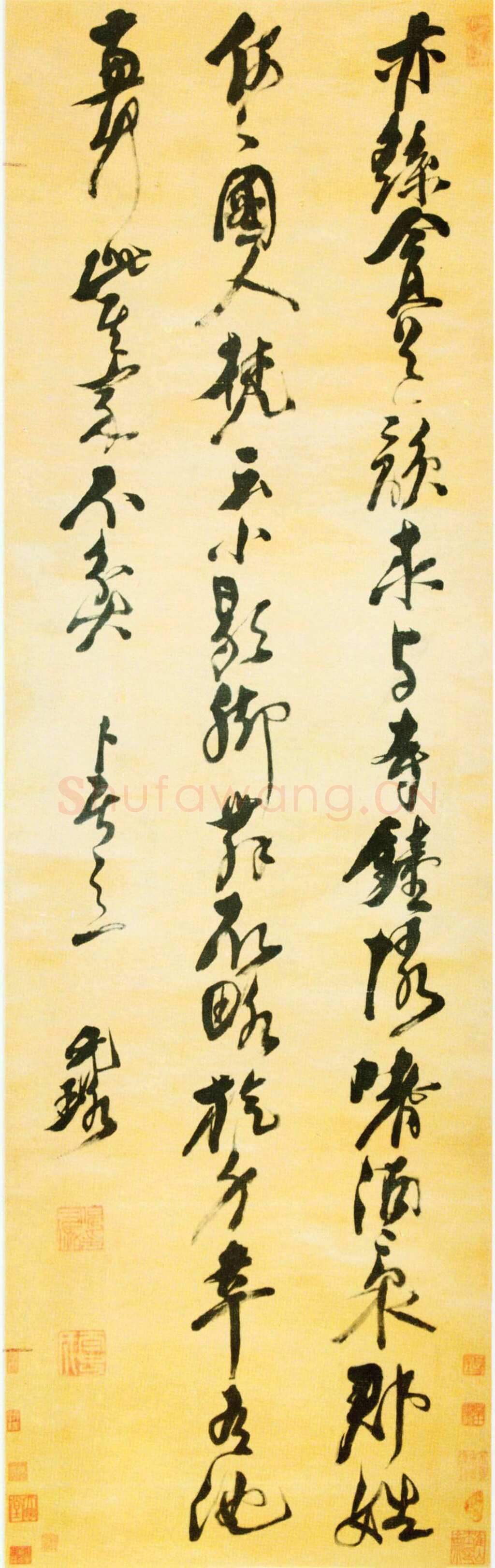 倪元璐《自书卜居诗轴》绫本草书 171.3×52.5cm 四川省博物馆藏