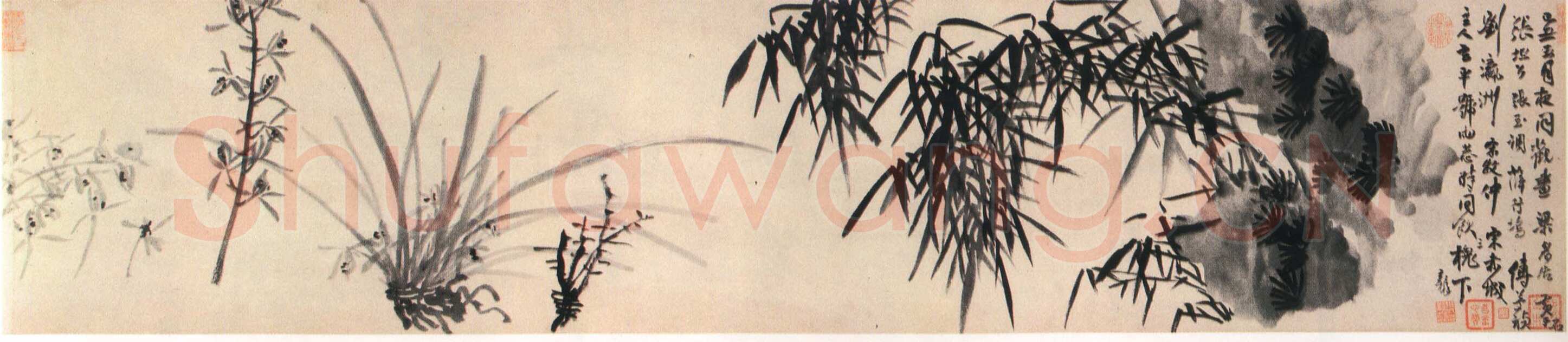 王铎《枯兰复花图卷》清顺治七年(己丑1649年)全卷32.6X1035.5cm 苏州博物馆藏