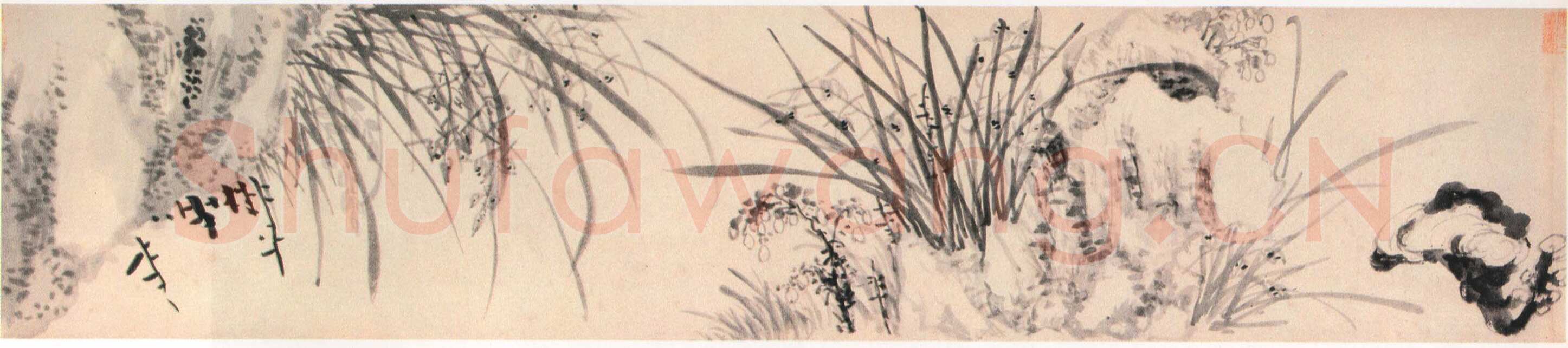 王铎《枯兰复花图卷》清顺治七年(己丑1649年)全卷32.6X1035.5cm 苏州博物馆藏