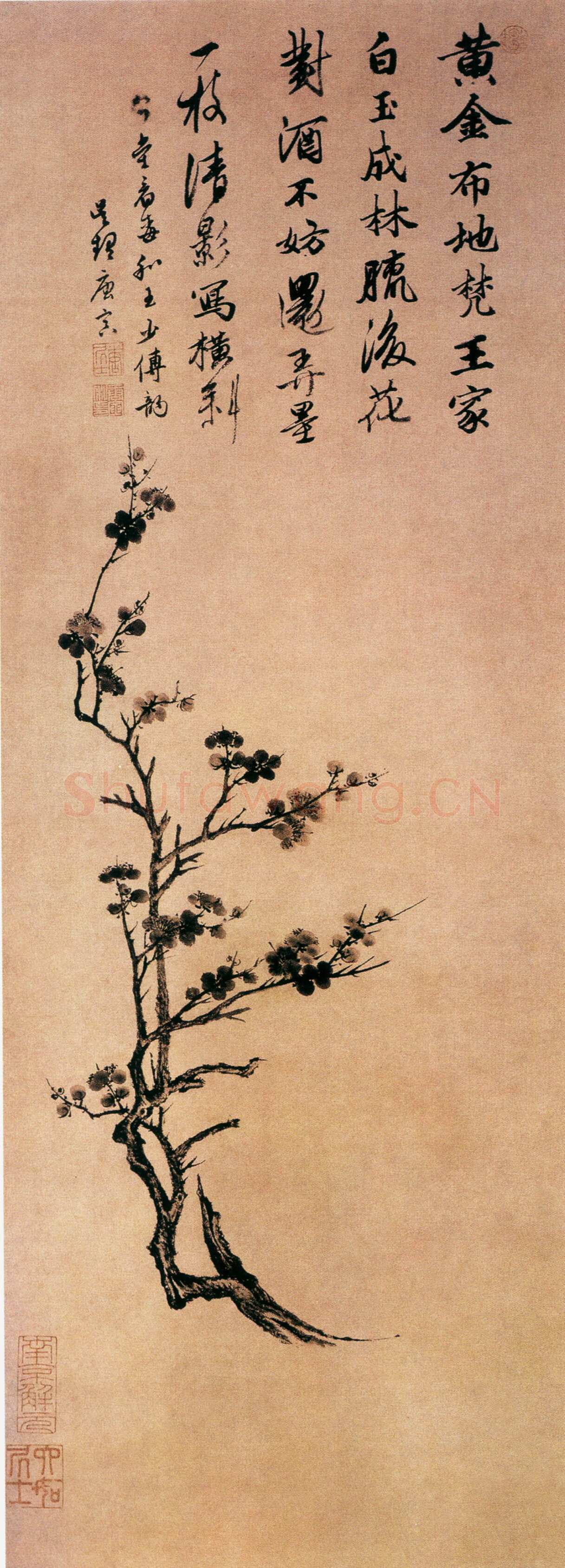 唐寅《墨梅图》轴 纸本水墨，95.9×36.1cm 北京故宫博物院藏