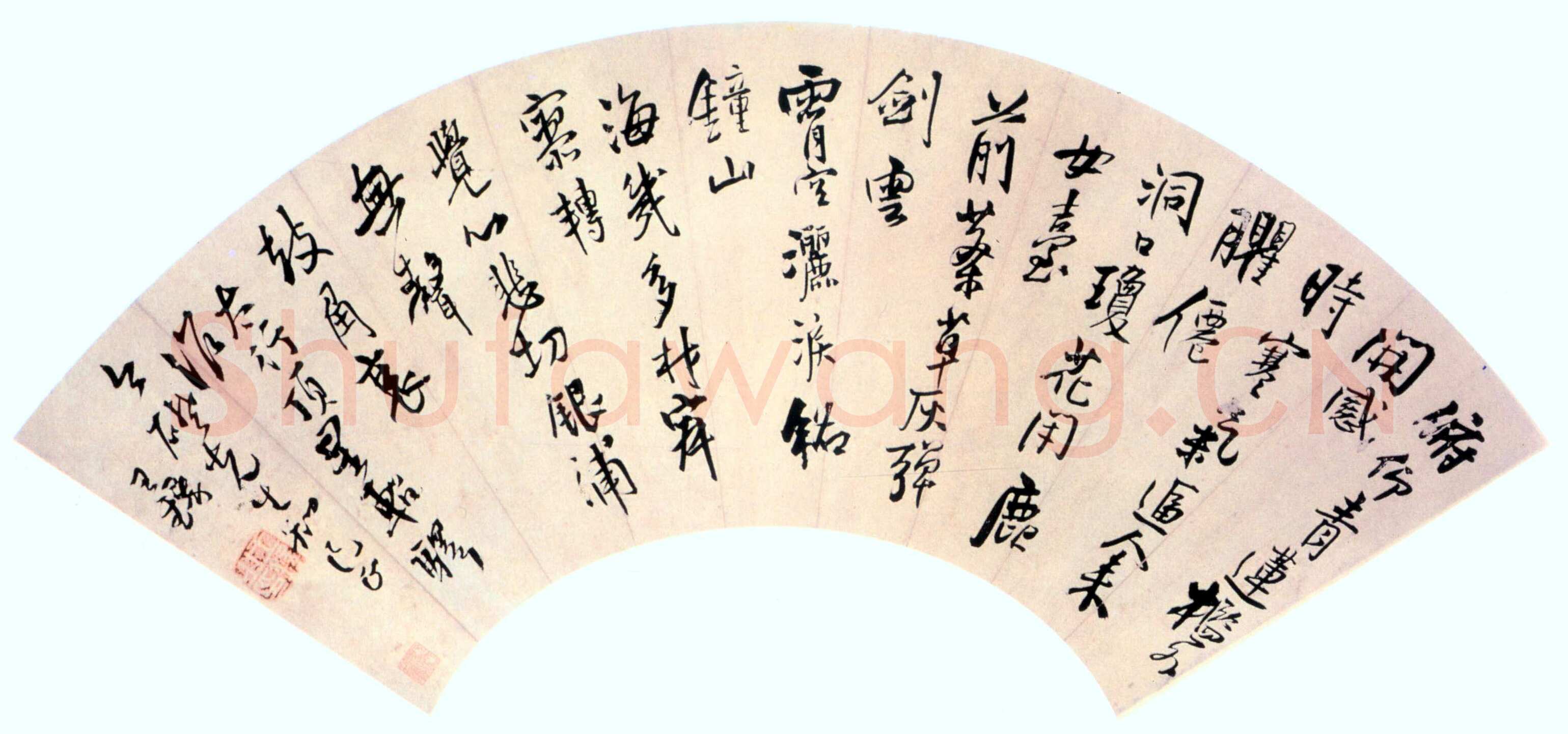 王铎 七律太行顶星船驿作扇面 纵51cm 横17.5cm 美国纽约杨思胜私人收藏