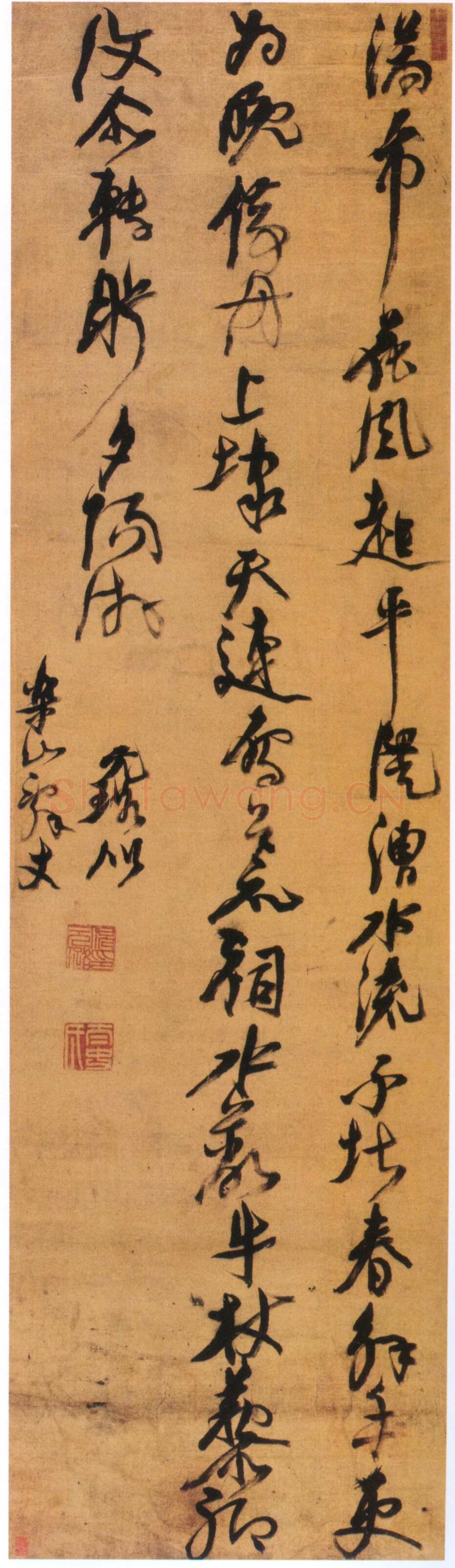 倪元璐《赠乐山五言律诗轴》绢本草书　165.0×47.3cm 日本东京国立博物馆藏(高岛菊次郎氏寄赠)