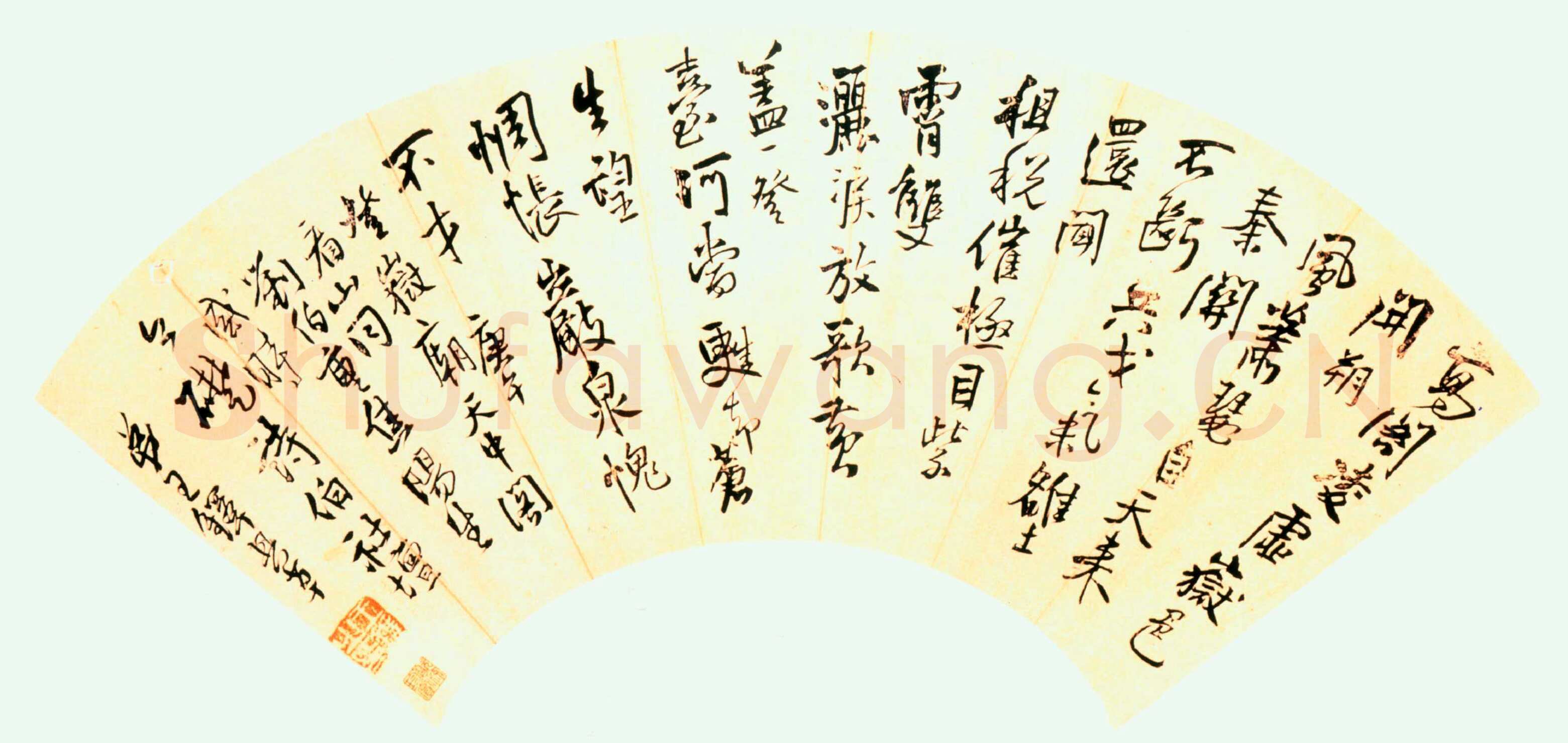 王铎 七律广陵怀古二首作扇面 纵51.5cm 横17.5cm 美国纽约杨思胜私人收藏