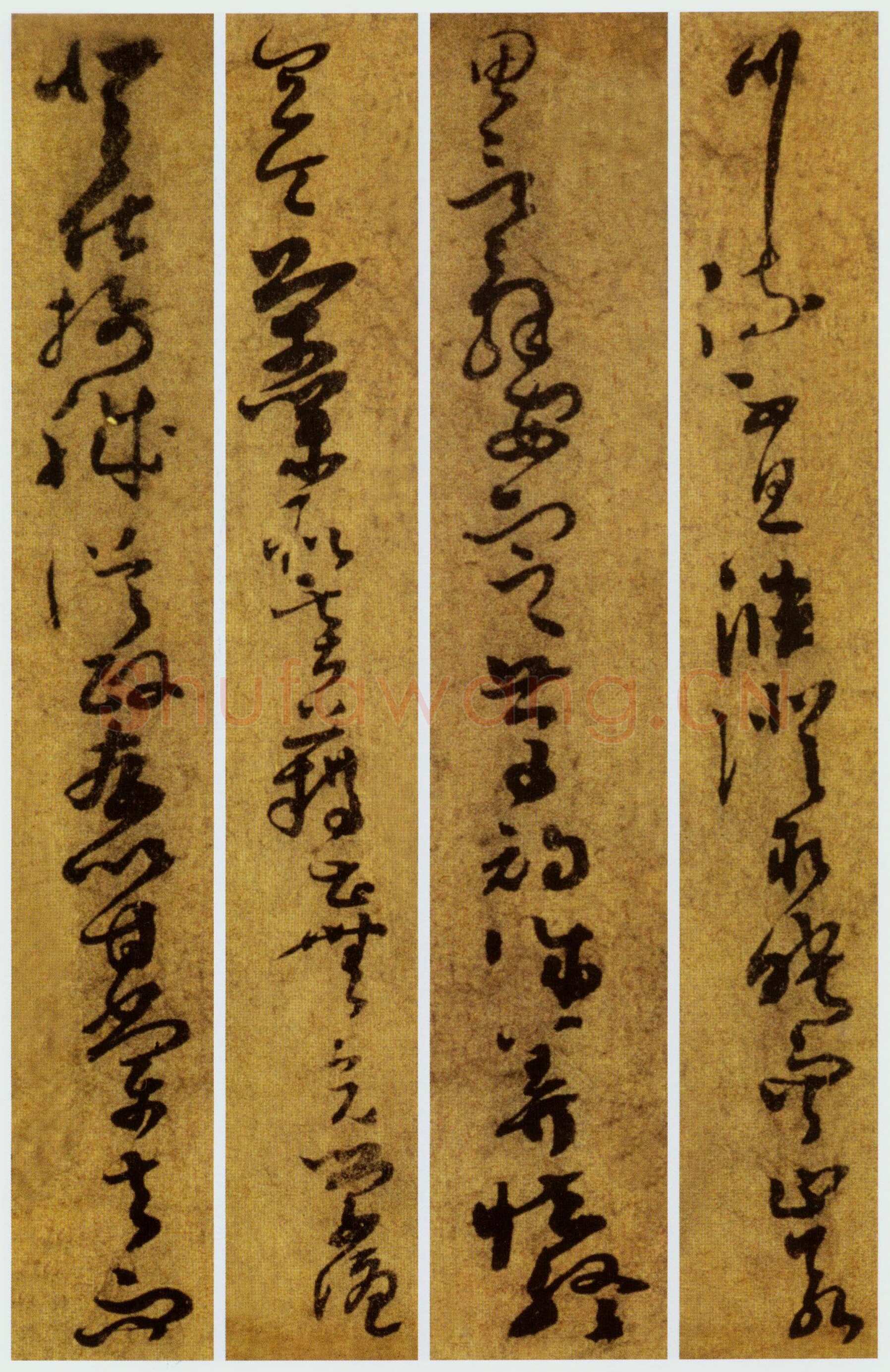 孙过庭《草书千字文第五本卷》白麻纸本 包首锦为宋紫钤鸾鹊谱缂丝 25.7×82.5厘米 辽宁省博物馆藏