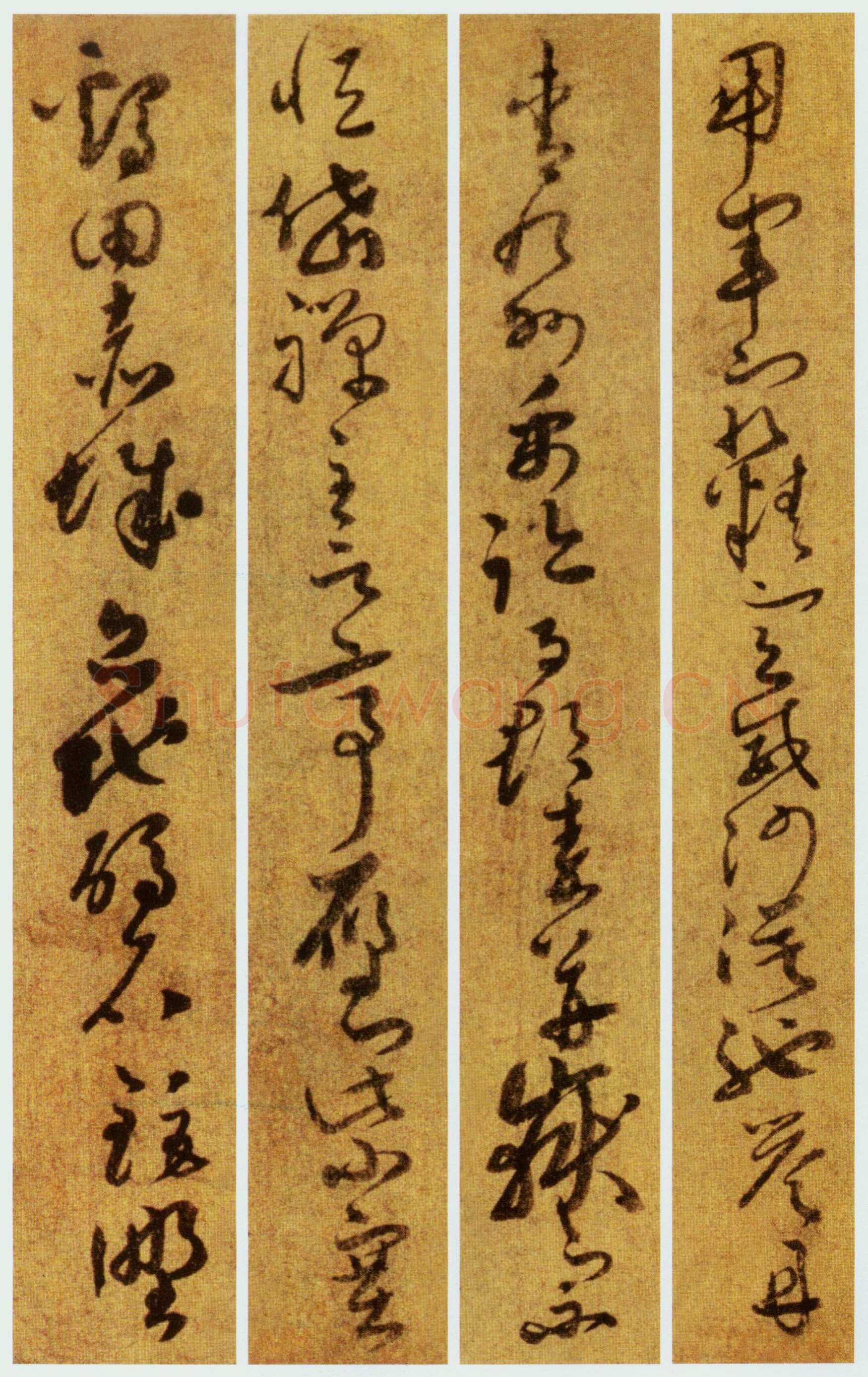 孙过庭《草书千字文第五本卷》白麻纸本 包首锦为宋紫钤鸾鹊谱缂丝 25.7×82.5厘米 辽宁省博物馆藏