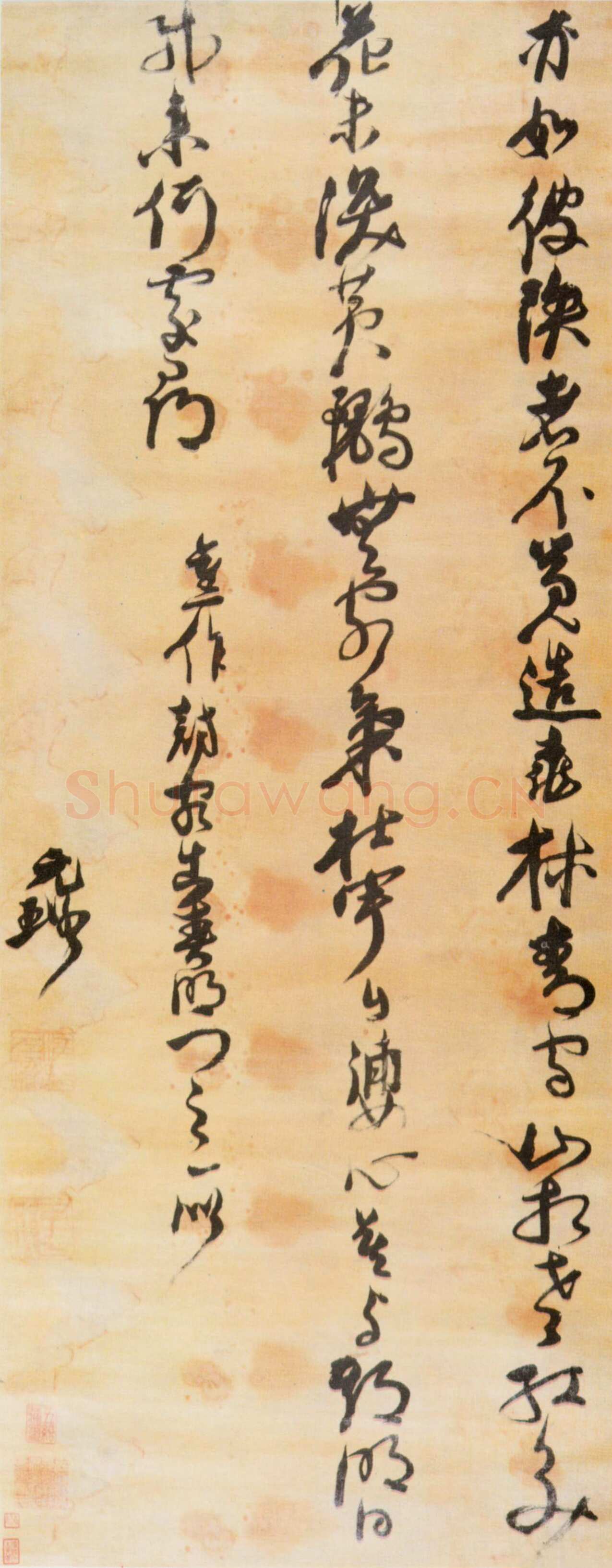 倪元璐《自书旧作访客出春明门之一诗轴》绫本行草 125×49cm 湖北省博物馆藏