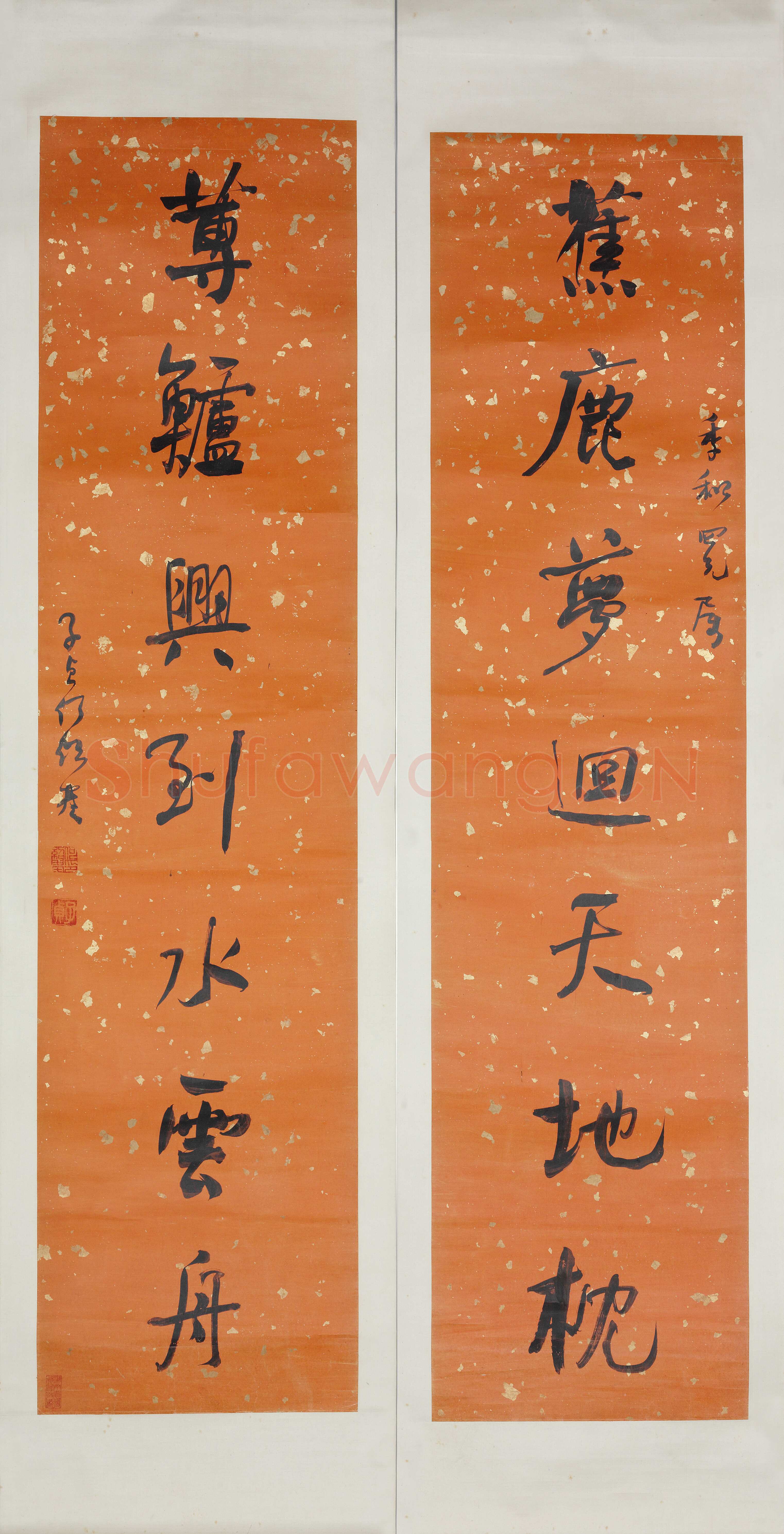 何绍基《行书“蕉鹿莼鲈”七言联》纸本蜡笺行书 124.5×30.5cm×2 湖南省博物馆藏