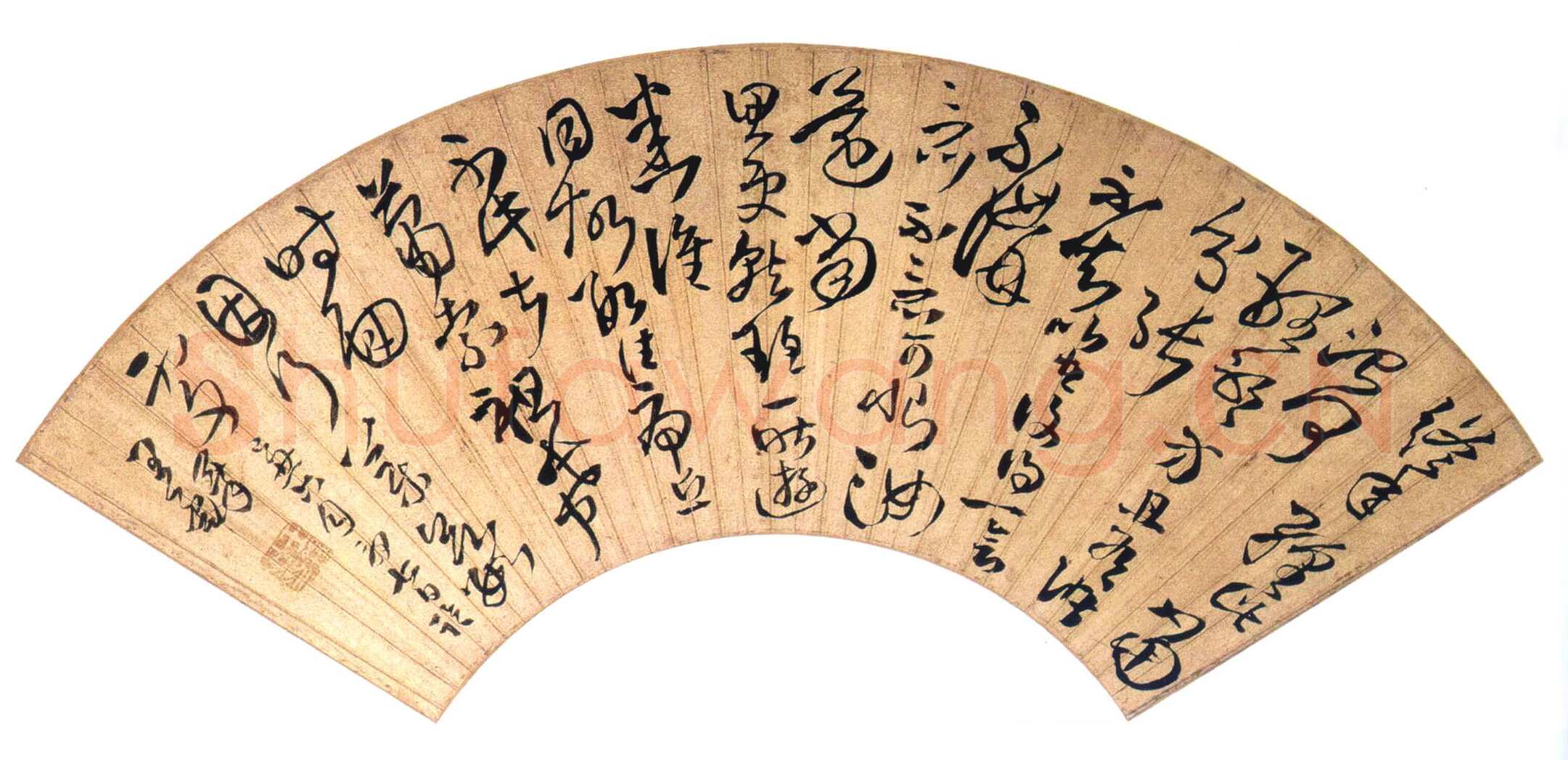 王铎《草书临帖扇面》金笺本 纵16.4厘米 横51厘米 北京故宫博物院藏